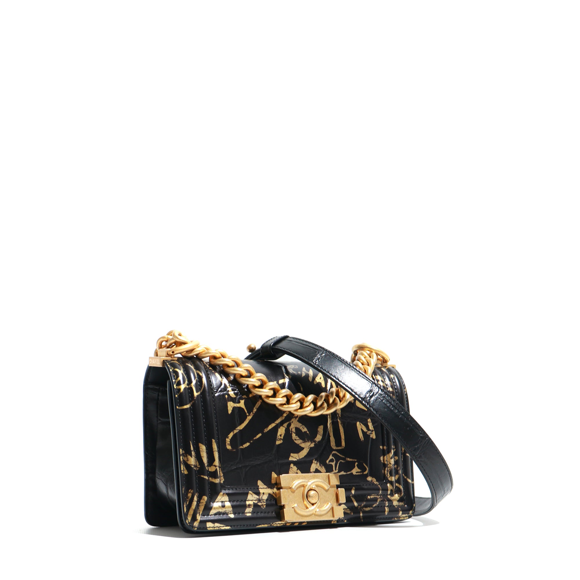 CHANEL - Sac à bandoulière Boy Small édition limitée Graphiti en cuir noir