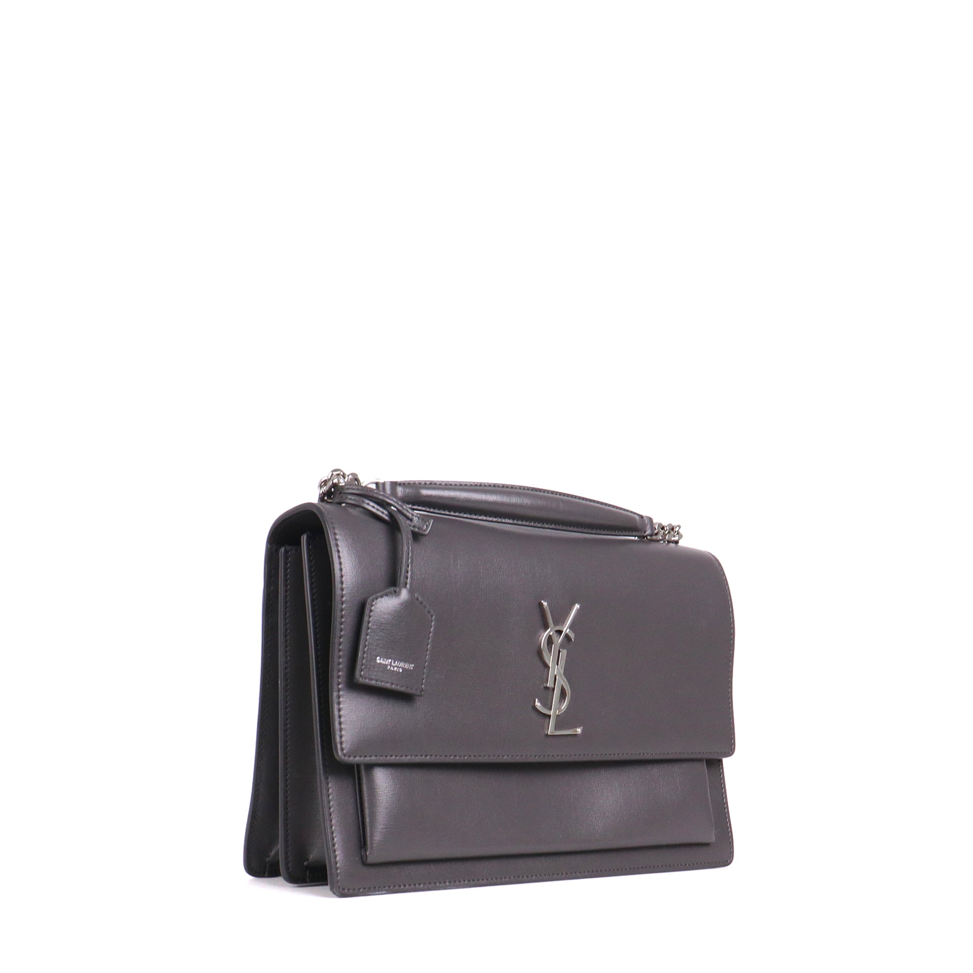 SAINT LAURENT - Sac à bandoulière Sunset Large Saint Laurent en cuir lisse gris