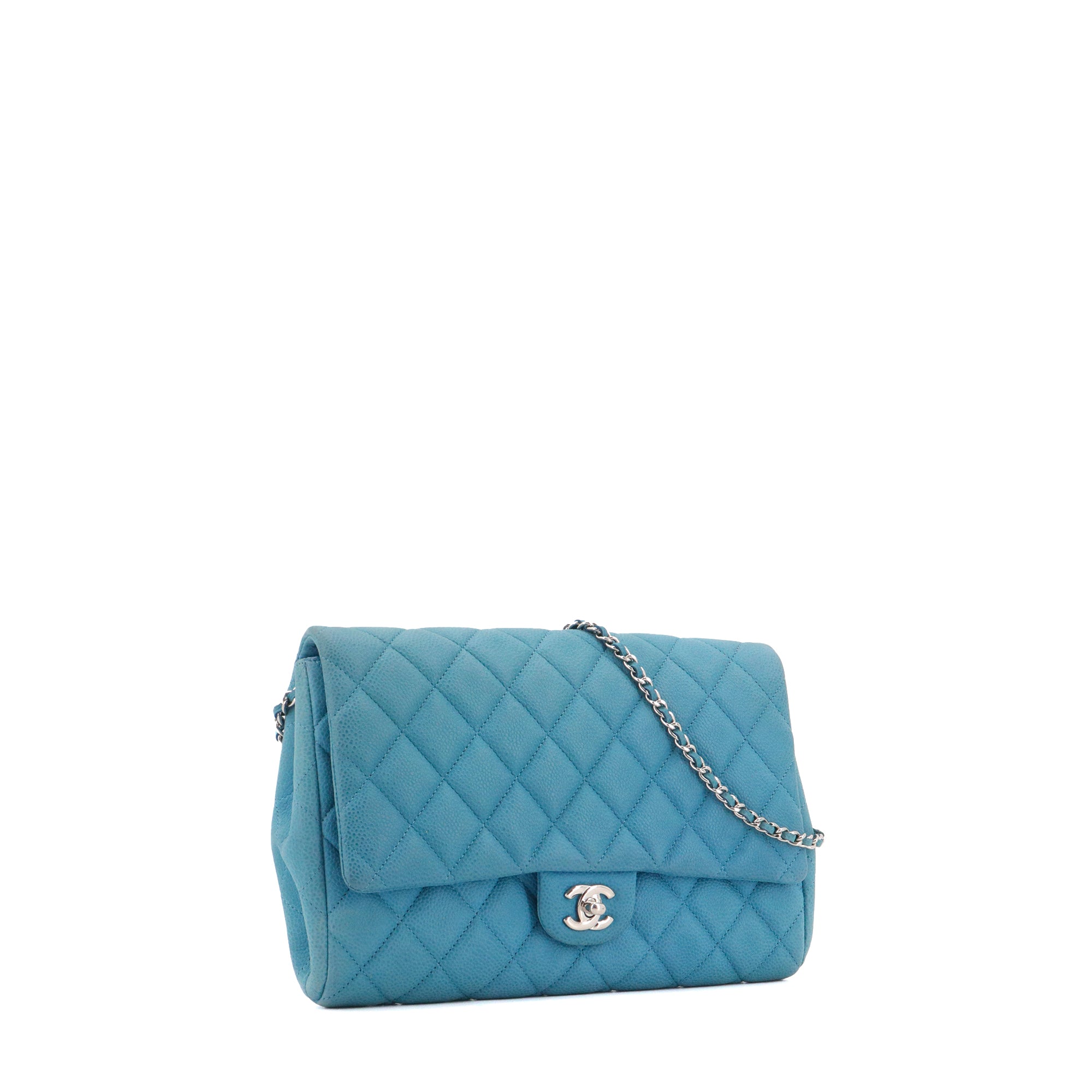 CHANEL - Sac à épaule Enveloppe Chanel en cuir caviar bleu