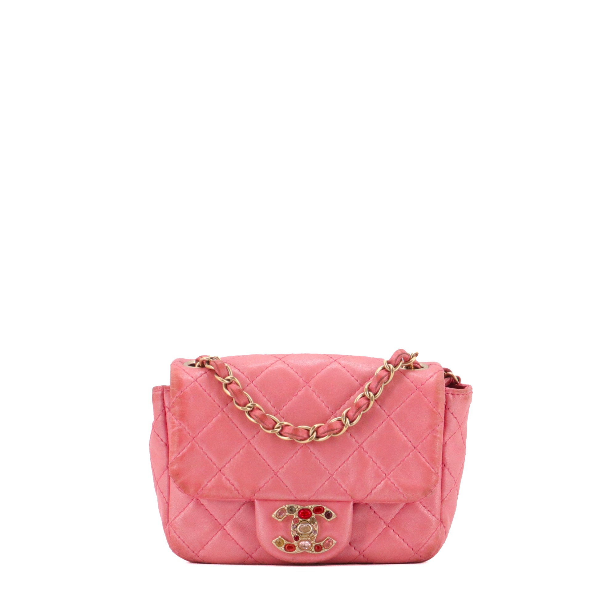 CHANEL - Sac à bandoulière Timeless/Classique Mini Square Chanel en cuir rose édition limitée