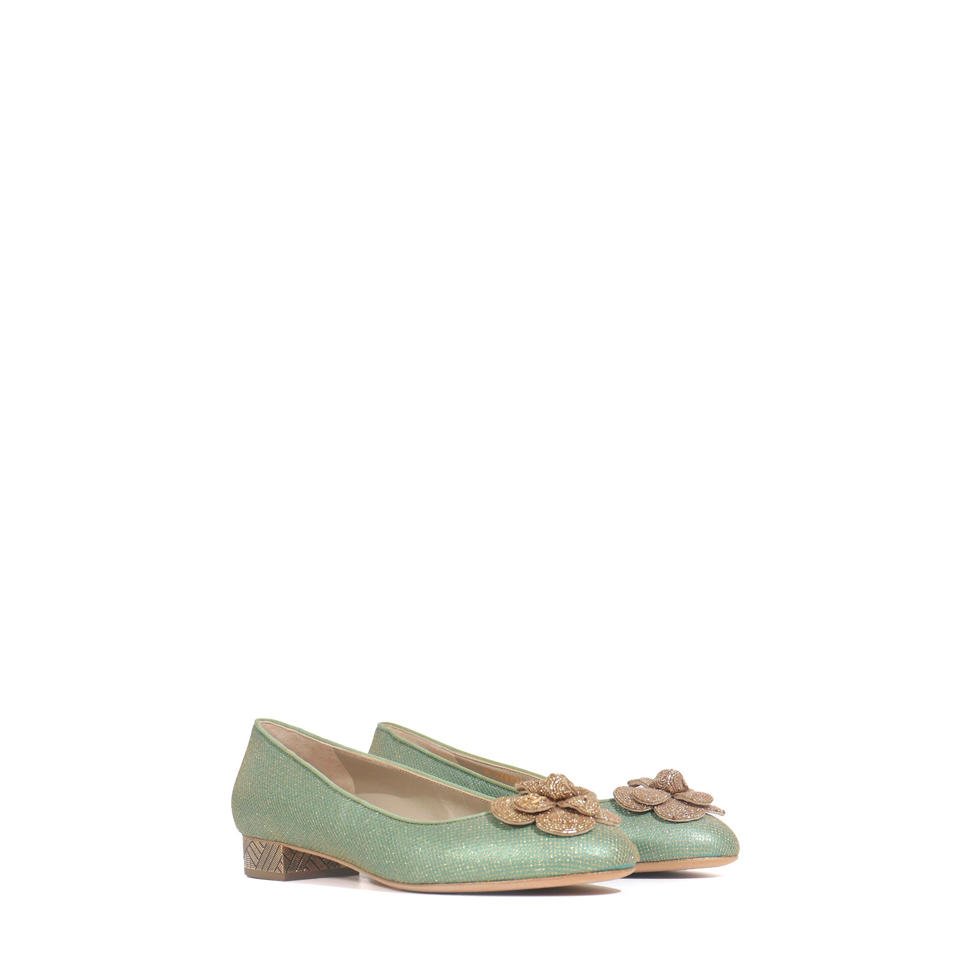 CHANEL - Ballerines en toile verte et dorée (T39)