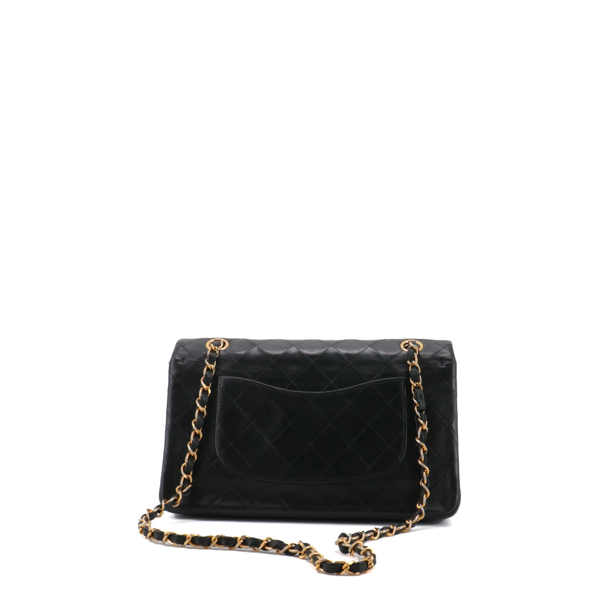 CHANEL - Sac à main Timeless/Classique medium Chanel double flap en cuir matelassé noir vintage