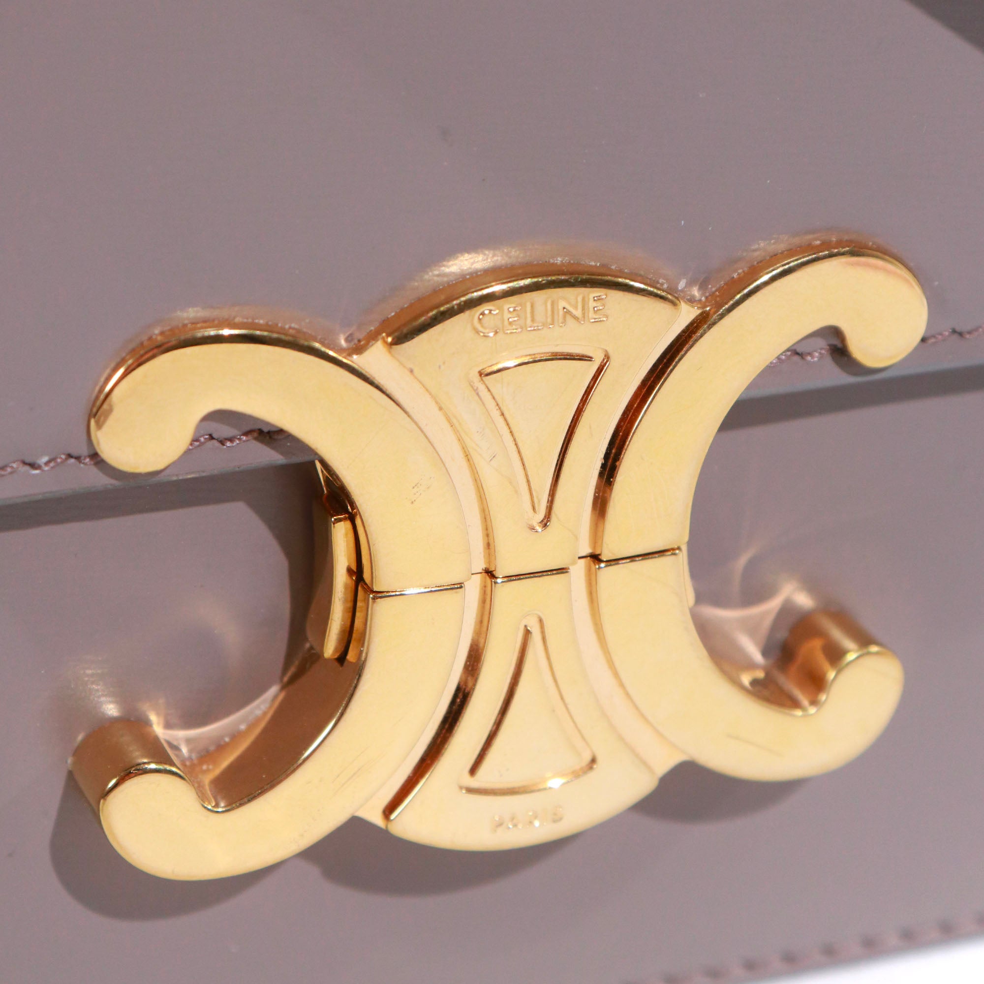 CELINE - Celine Triomphe teen shoulder bag in pebble gray box leather