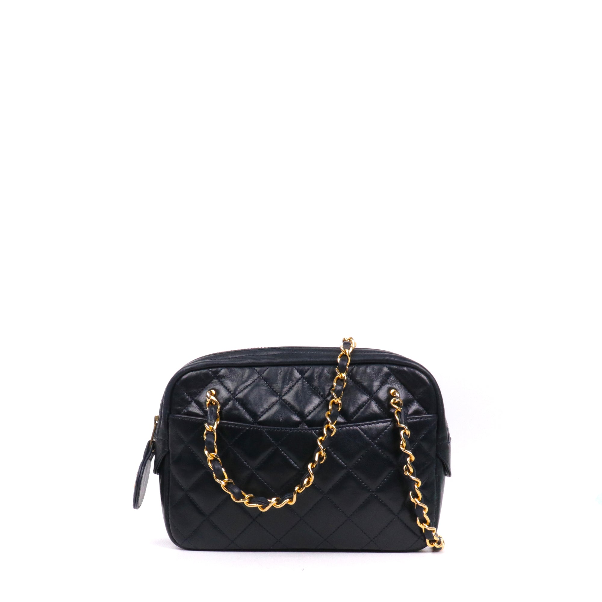 CHANEL - Sac à bandoulière Caméra Chanel vintage en cuir bleu marine