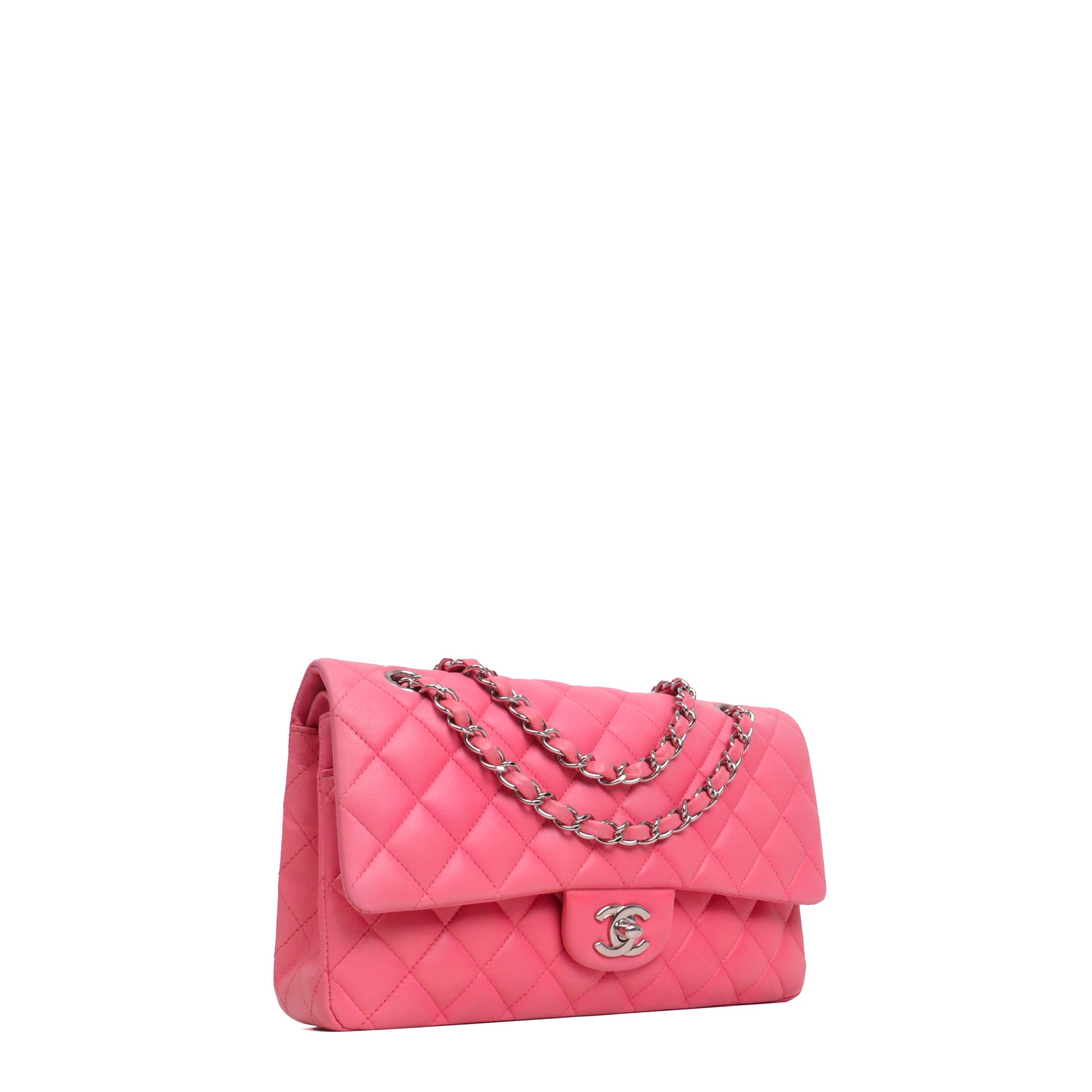 CHANEL - Sac à main Classique/Timeless Chanel medium double flap Chanel en cuir lisse rose