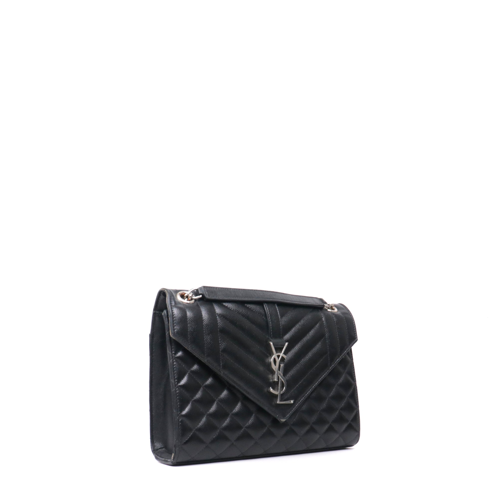 SAINT LAURENT - Sac à bandoulière Envelope Medium Saint Laurent en cuir matelassé grainé noir