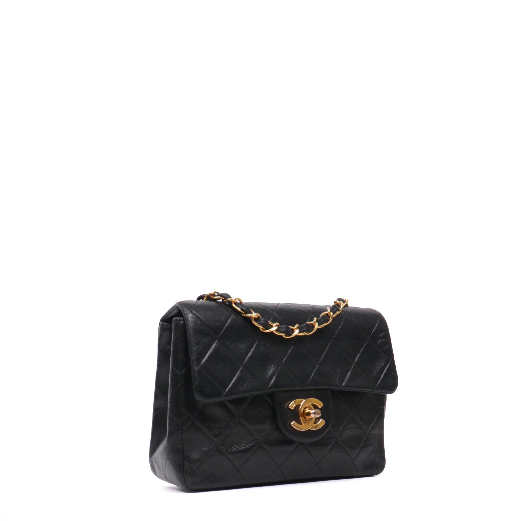 CHANEL - Sac à bandoulière Classique/Timeless Mini Square Chanel en cuir noir vintage