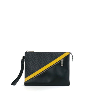 FENDI - Pochette Diagonal Fendi en toile enduite et cuir noir