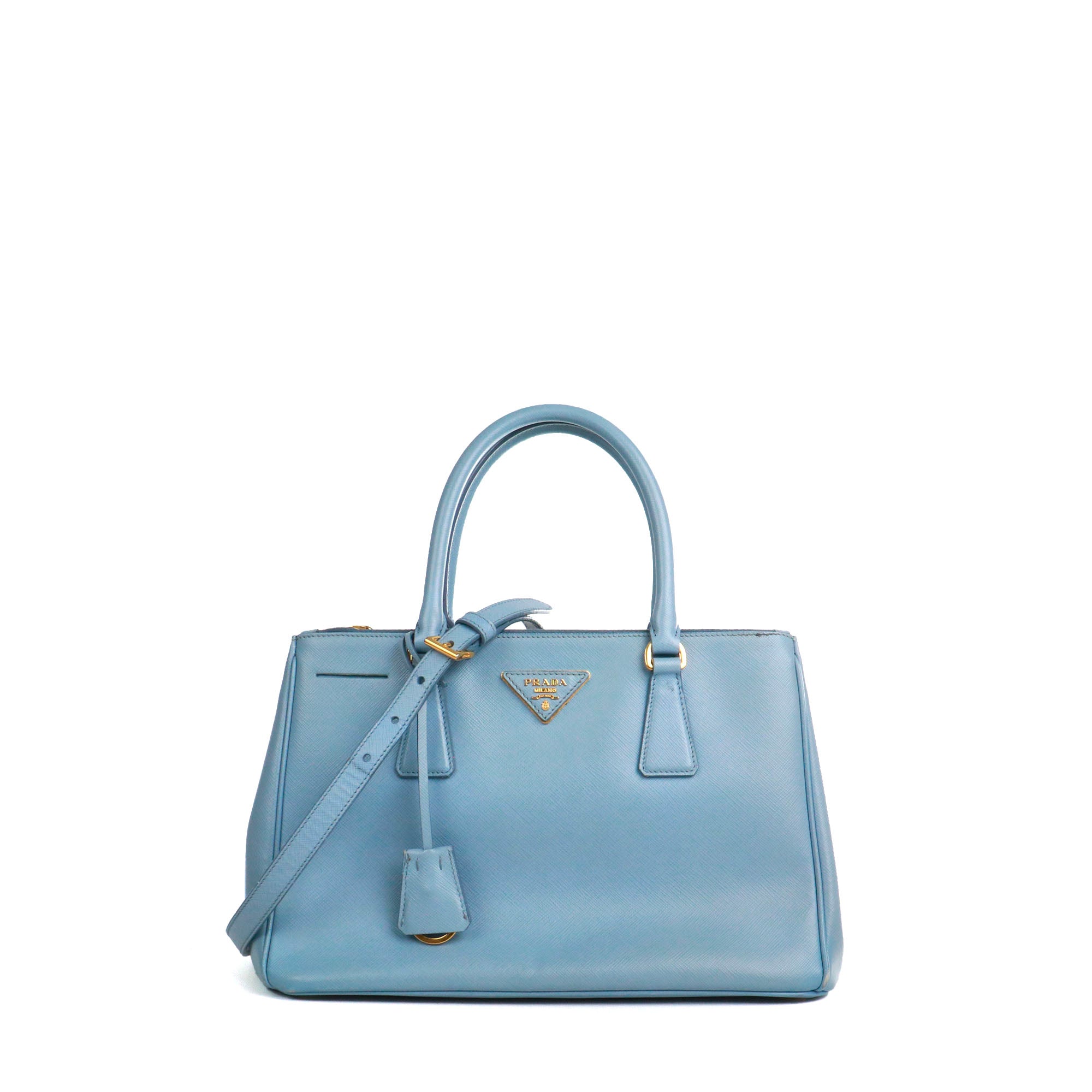 PRADA - Sac à main Galleria Prada en cuir grainé bleu