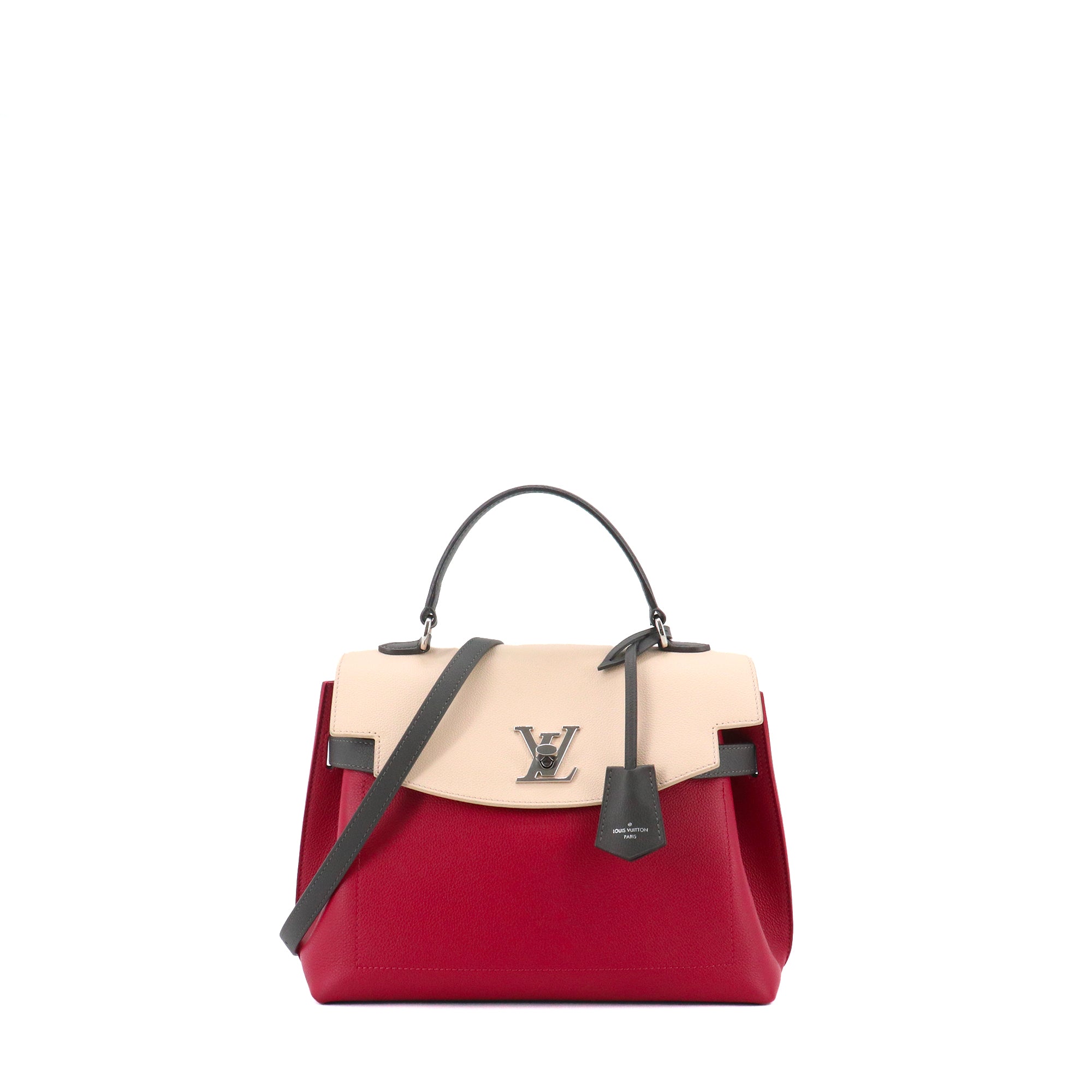 LOUIS VUITTON - Sac à bandoulière LockMe Ever MM Louis Vuitton en cuir grainé bordeaux et crème
