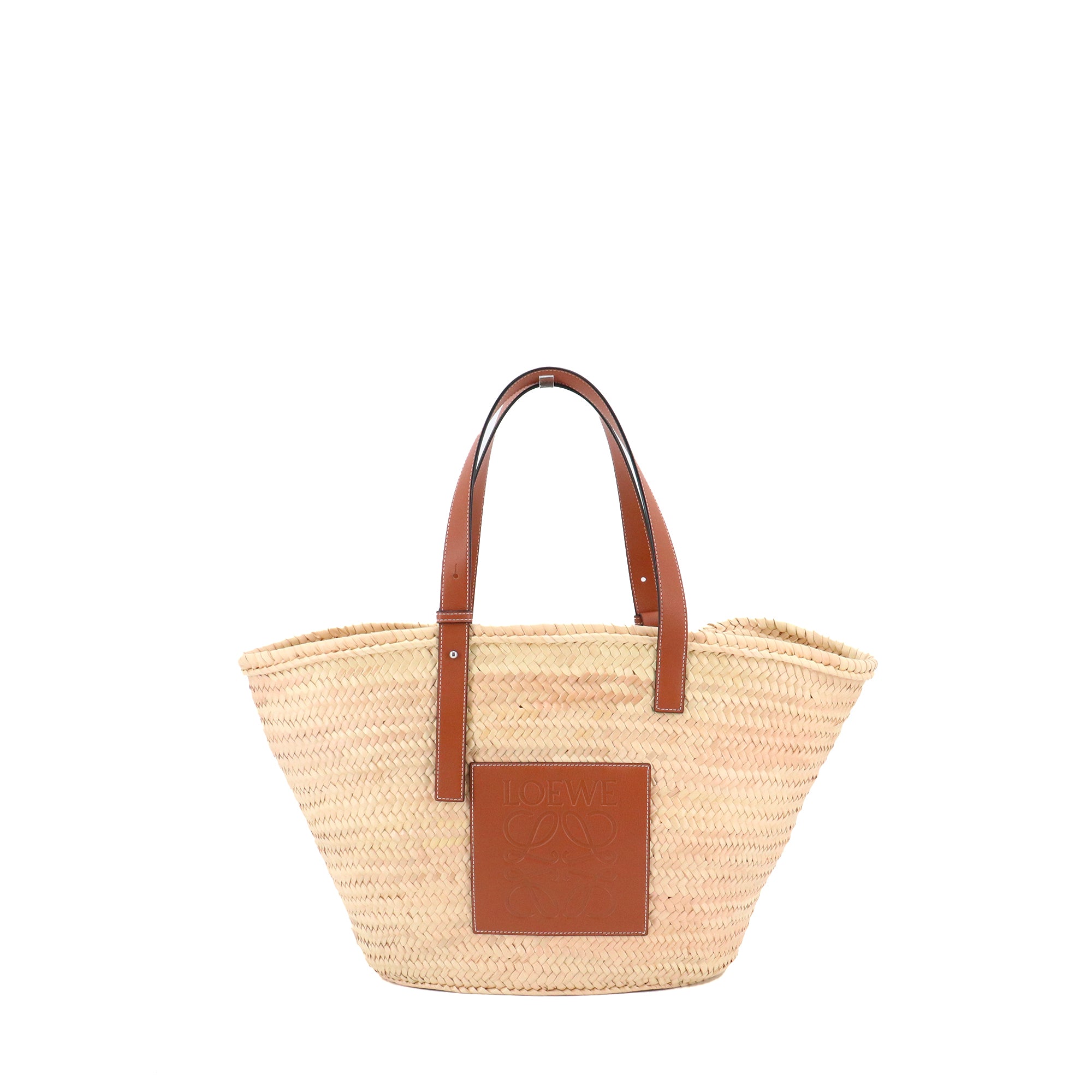 LOEWE - Grand Panier à main Loewe en raphia et cuir marron