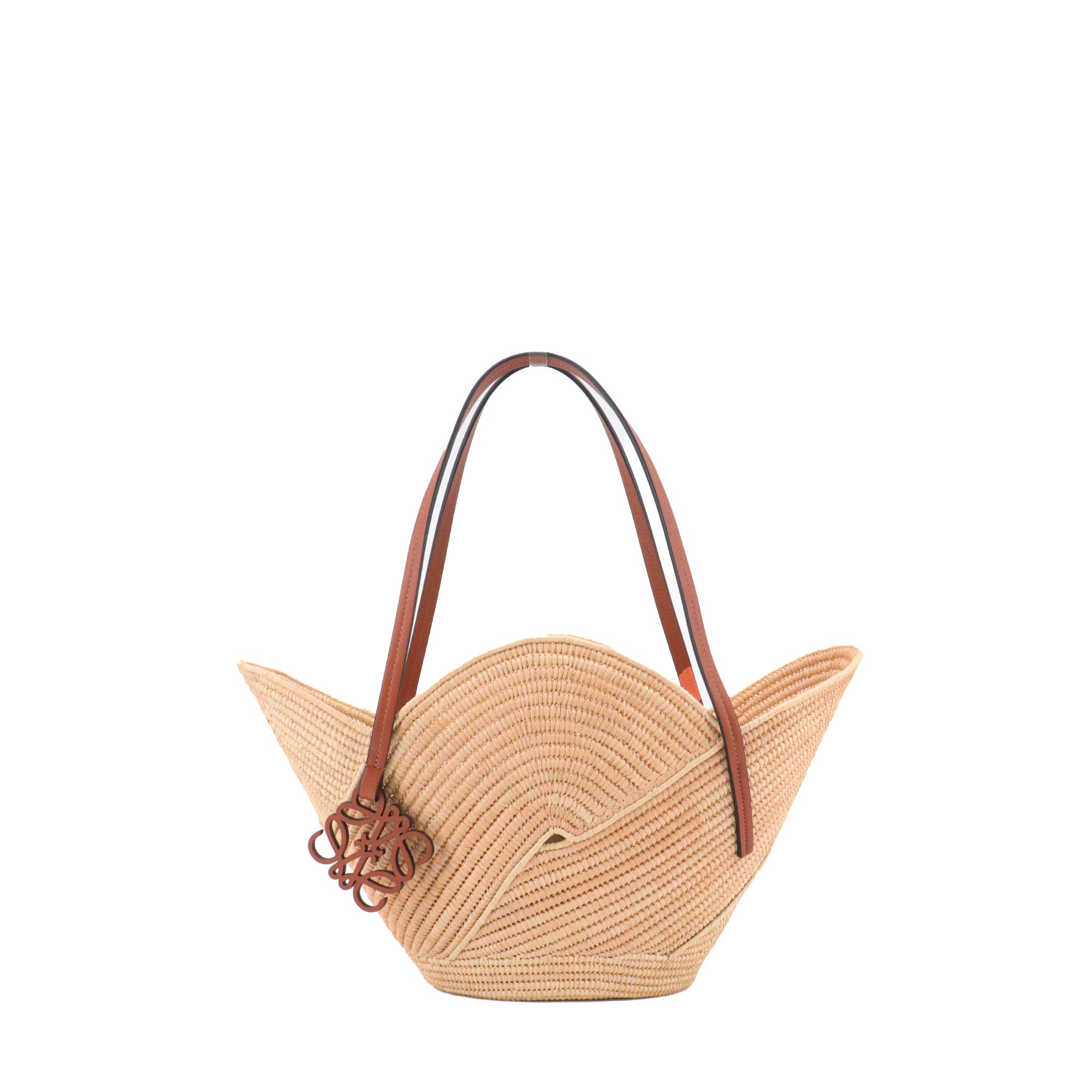 LOEWE - Panier à main Pétal Loewe en raphia et cuir marron