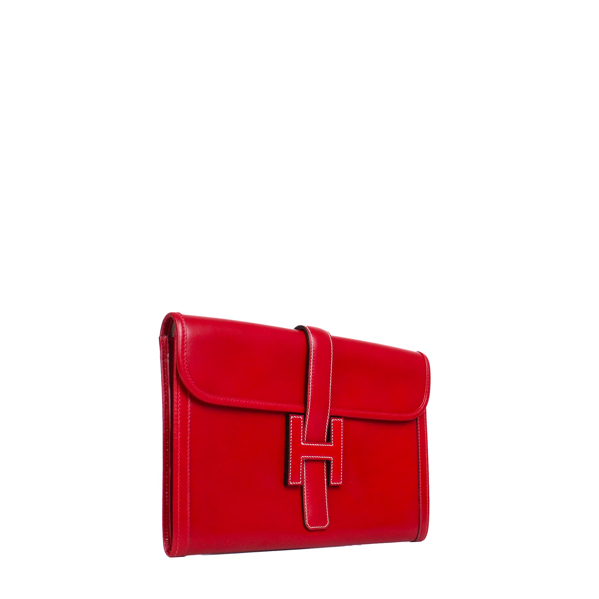 HERMÈS - Pochette Jige Hermès en cuir box rouge Vintage