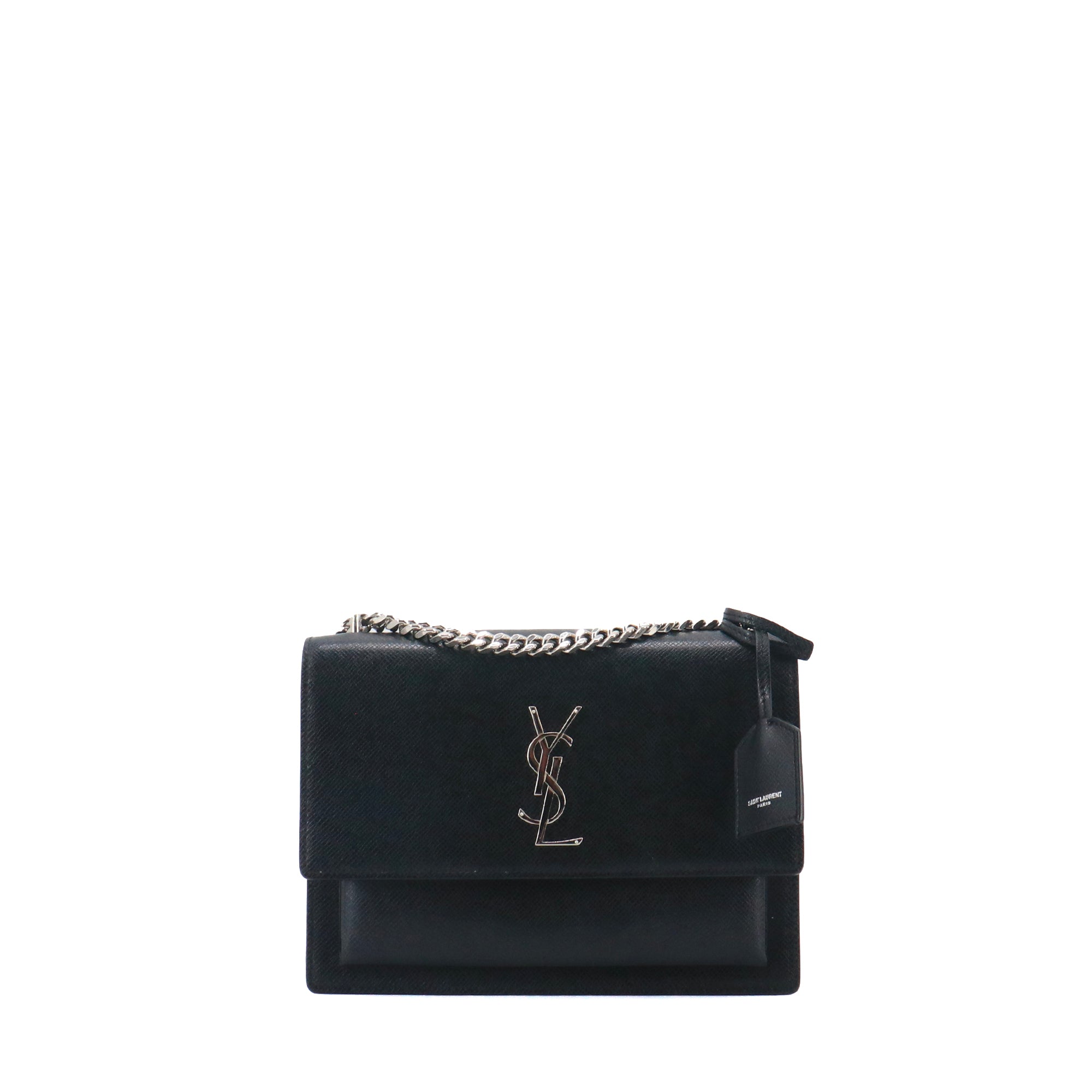 SAINT LAURENT - Medium Sunset shoulder bag in black crocodile-embossed leather