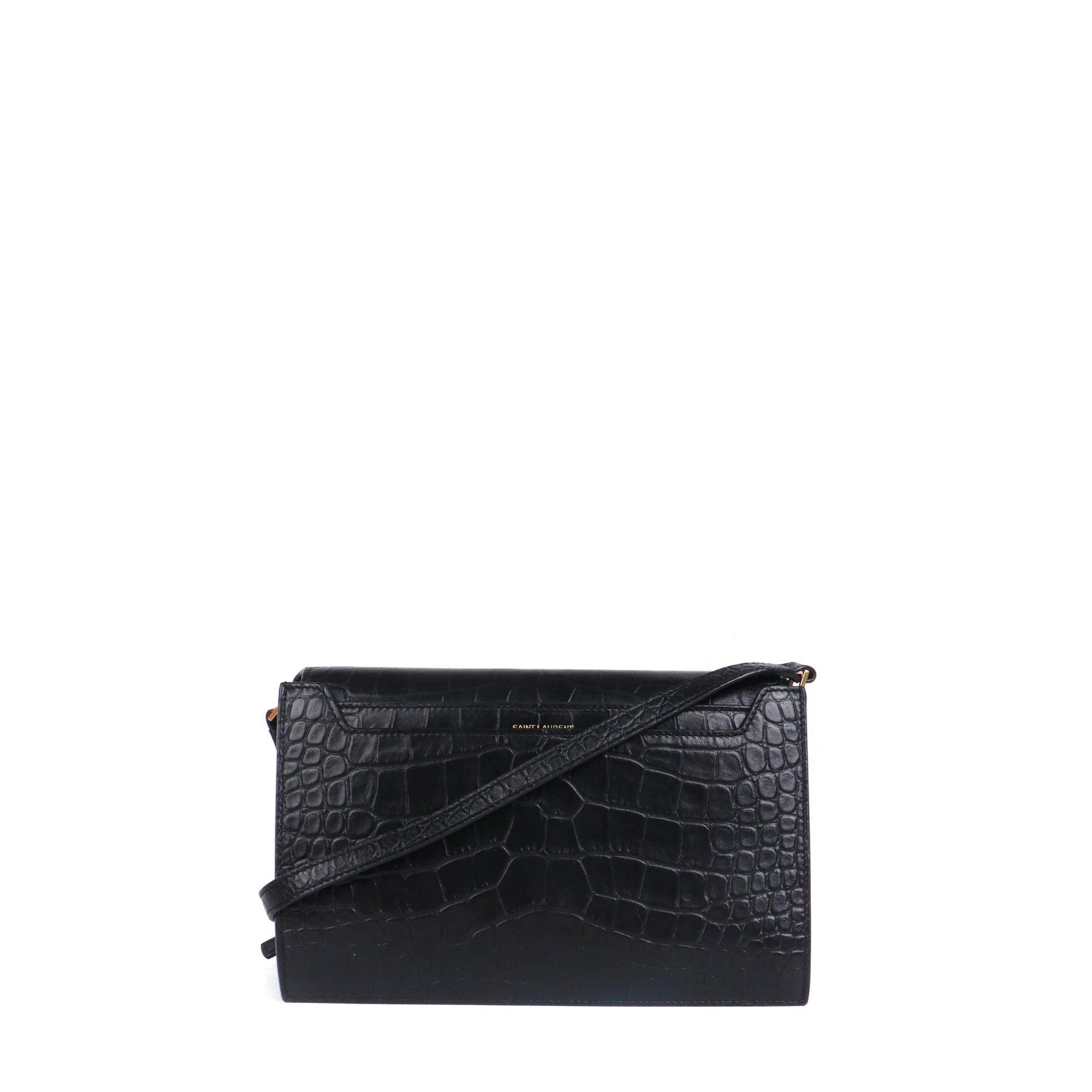 SAINT LAURENT - Sac à bandoulière Catherine Satchel Saint Laurent en cuir embossé croco noir
