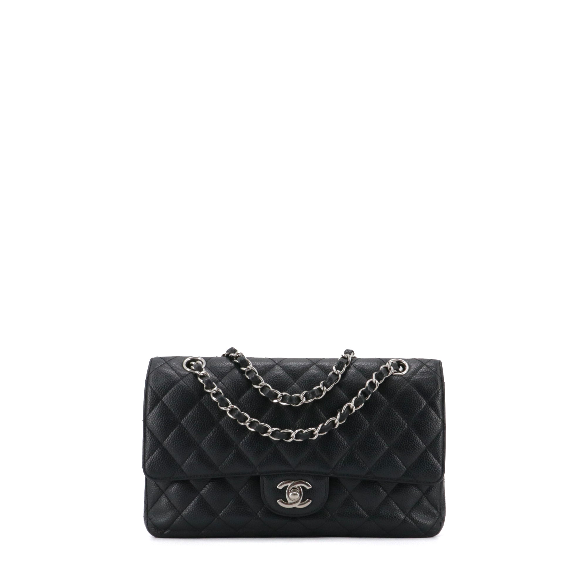 CHANEL - Sac à main Timeless/Classique Chanel medium double flap Chanel en cuir caviar noir