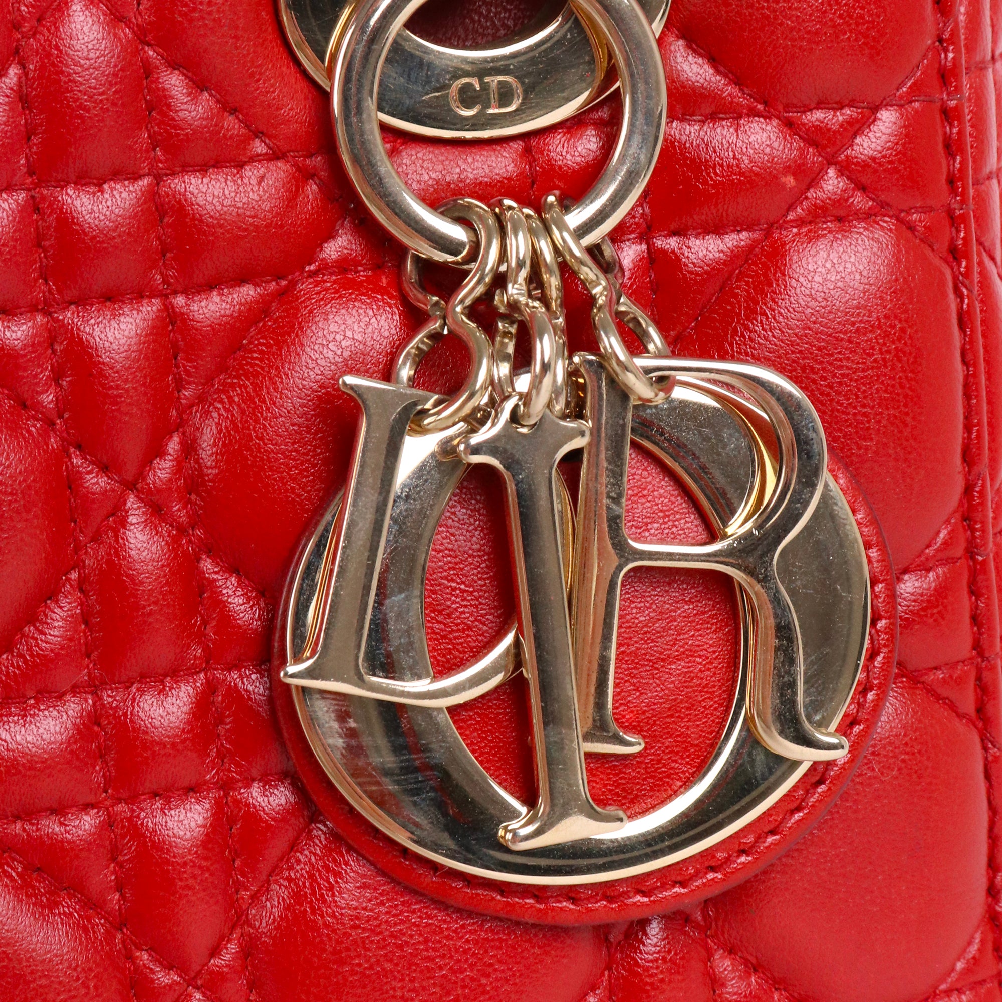 DIOR - Sac à main My Lady Dior small en cuir lisse rouge