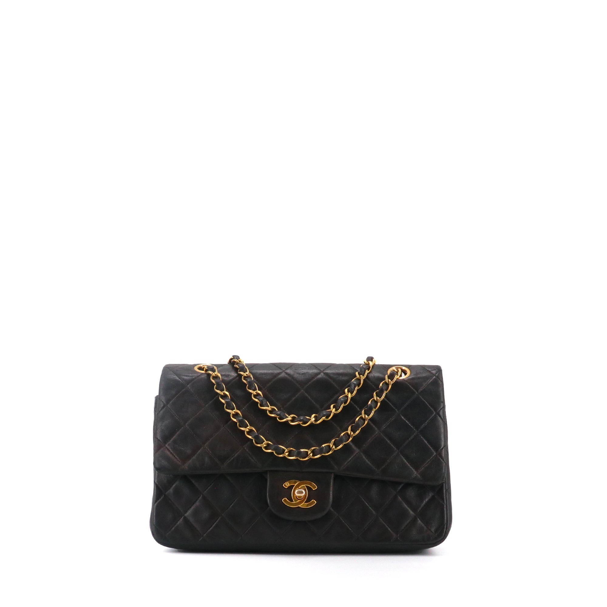 CHANEL - Sac à main Classique/Timeless Chanel 11.12 double flap Chanel en cuir lisse noir vintage