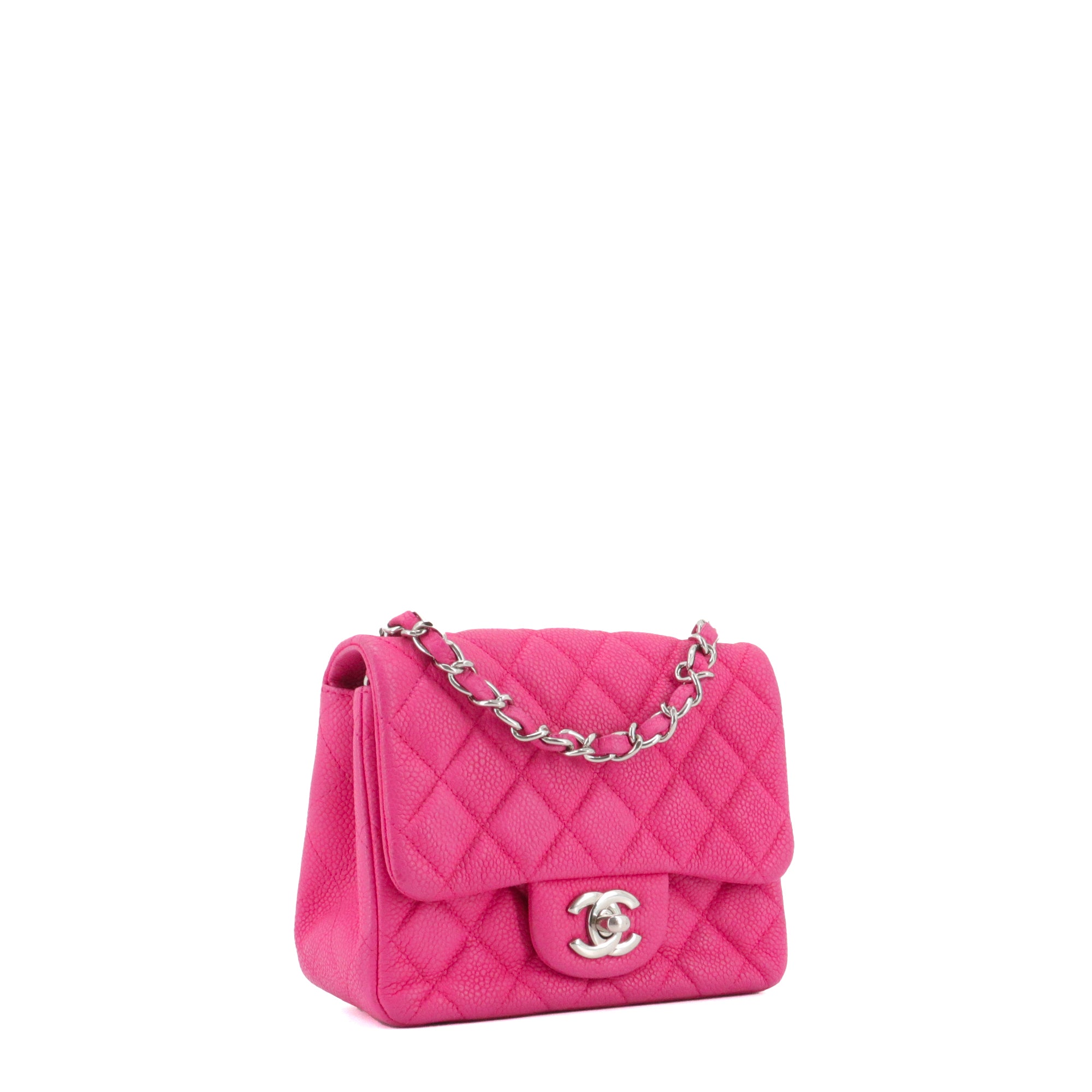 CHANEL - Sac à bandoulière Mini Square Timeless/Classique Chanel en cuir caviar rose