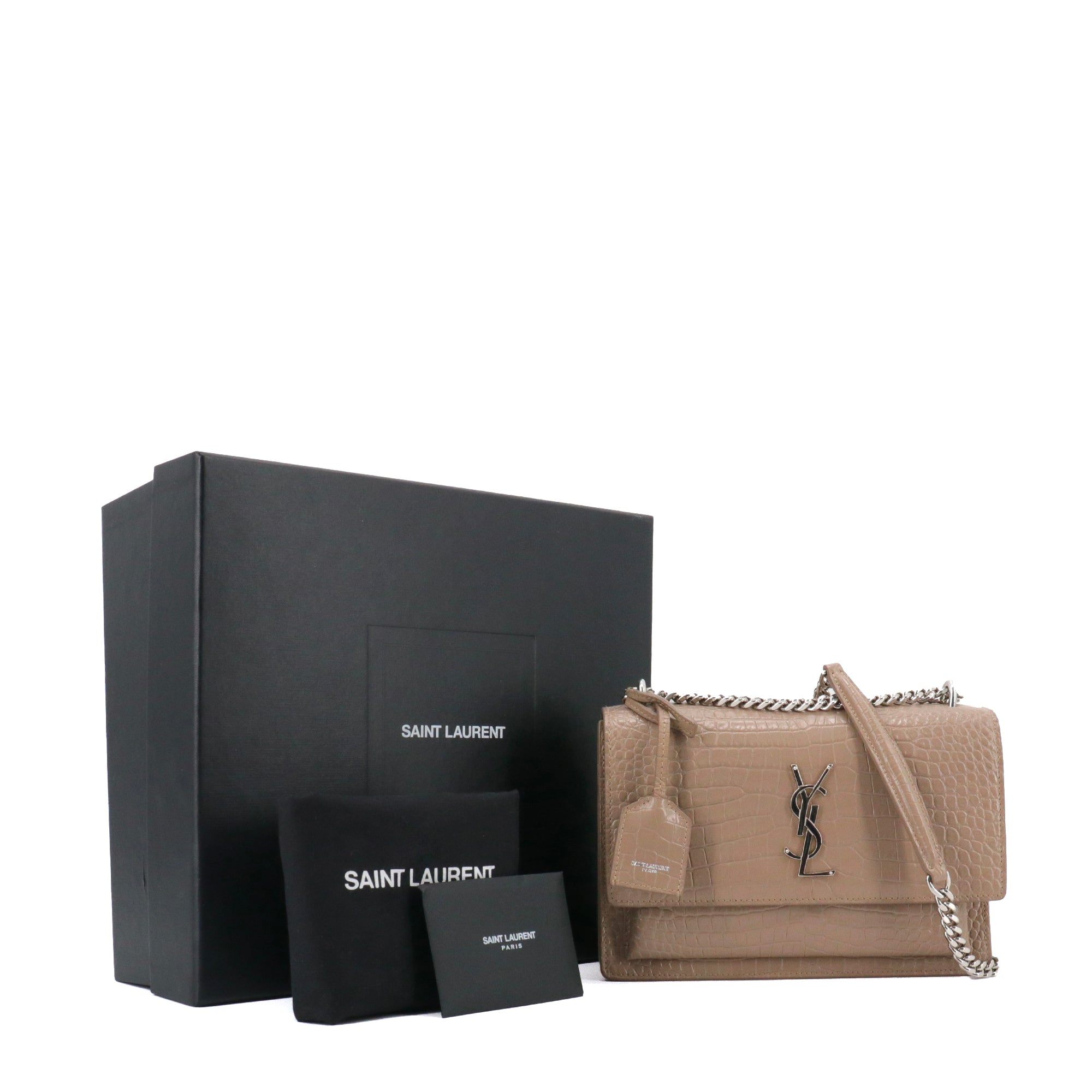 SAINT LAURENT - Sac à bandoulière Sunset Medium Saint Laurent en cuir embossé croco marron