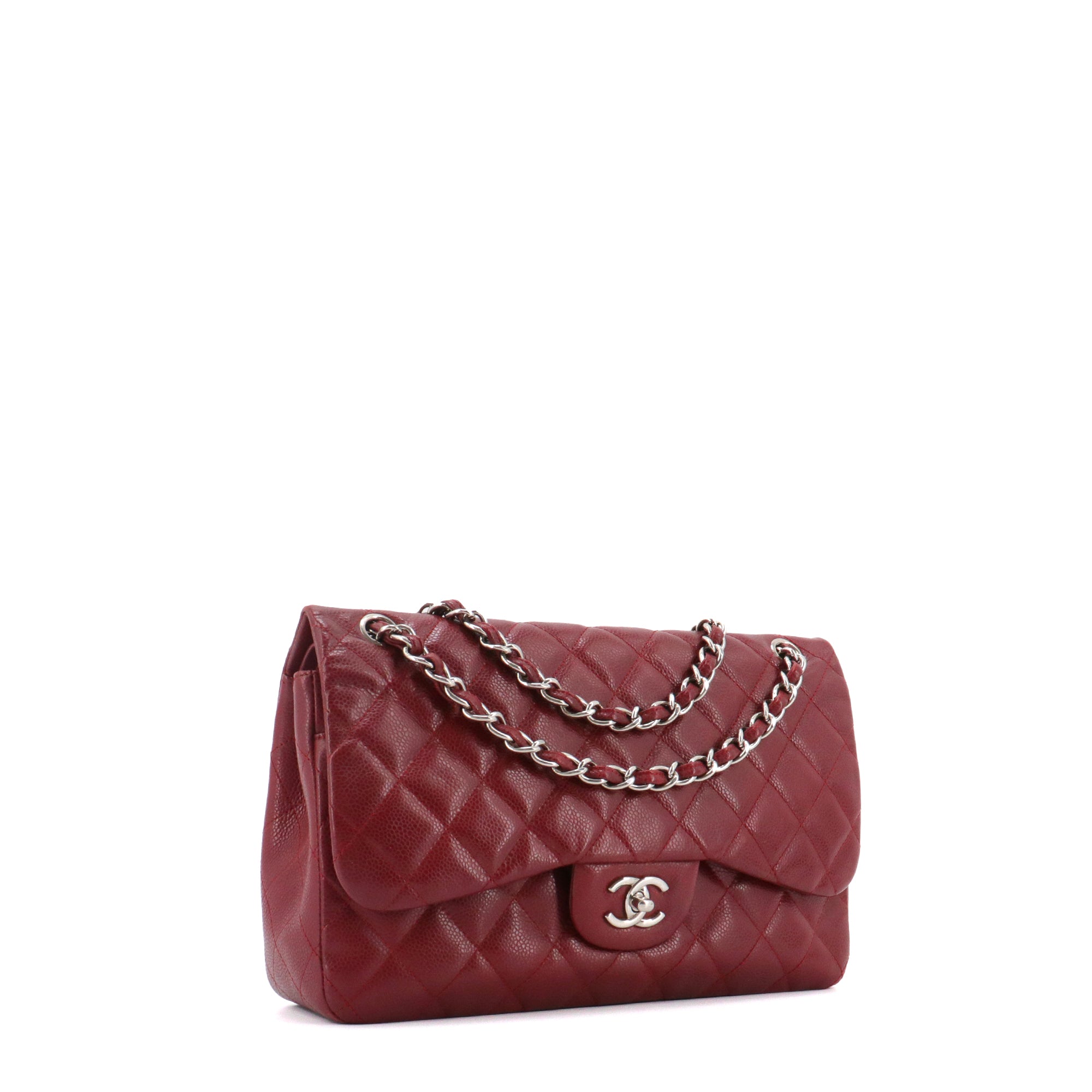 CHANEL - Sac à bandoulière Classique/Timeless Jumbo Chanel en cuir caviar bordeaux