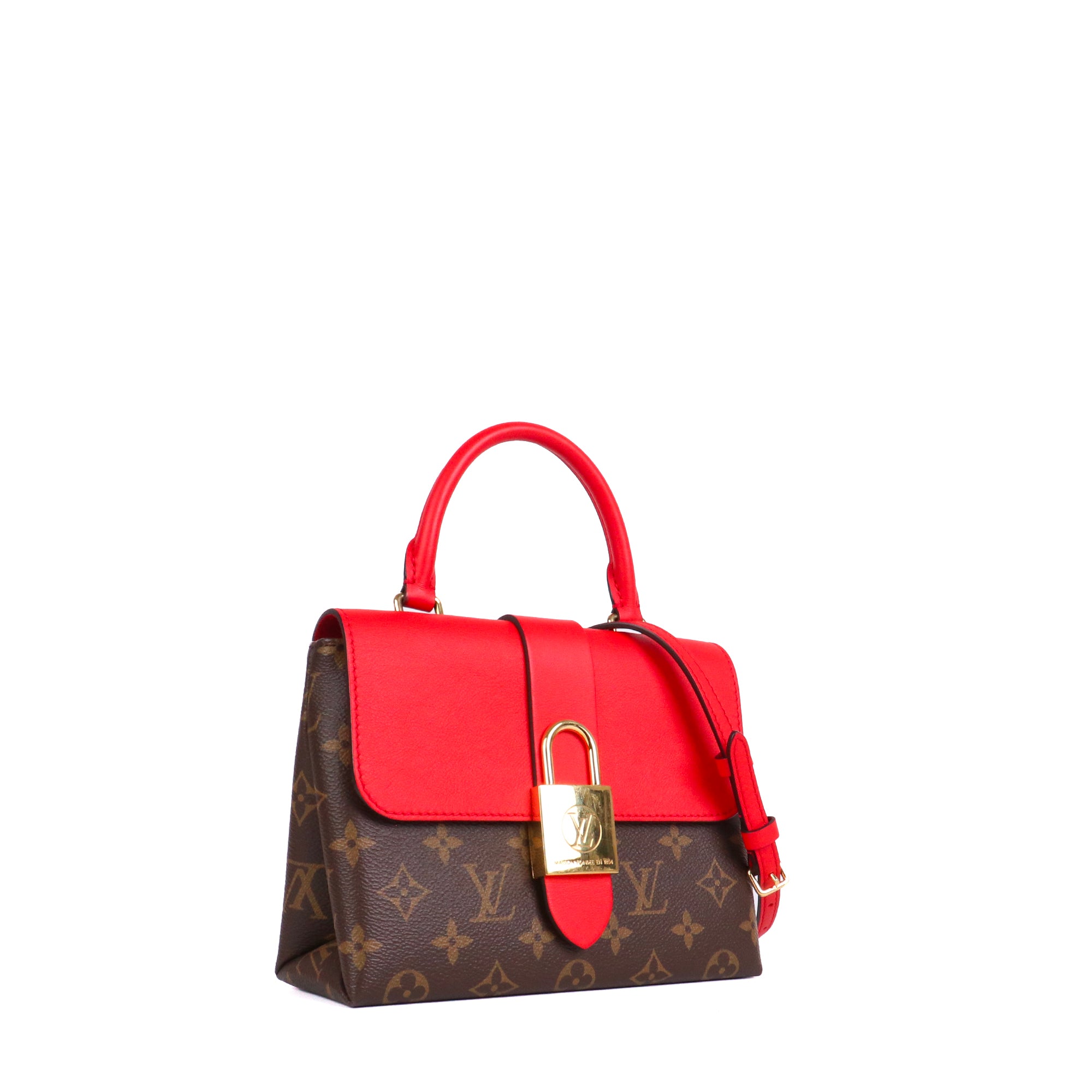 LOUIS VUITTON - Sac à bandoulière Locky BB Louis Vuitton en toile monogrammée et cuir rouge