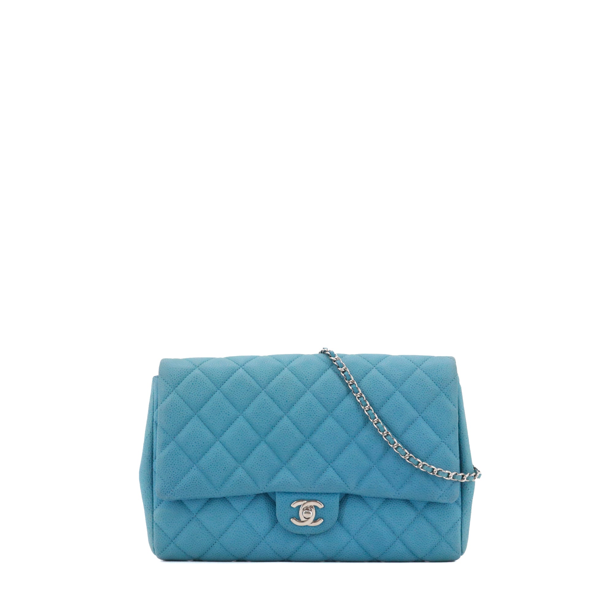 CHANEL - Sac à épaule Enveloppe Chanel en cuir caviar bleu