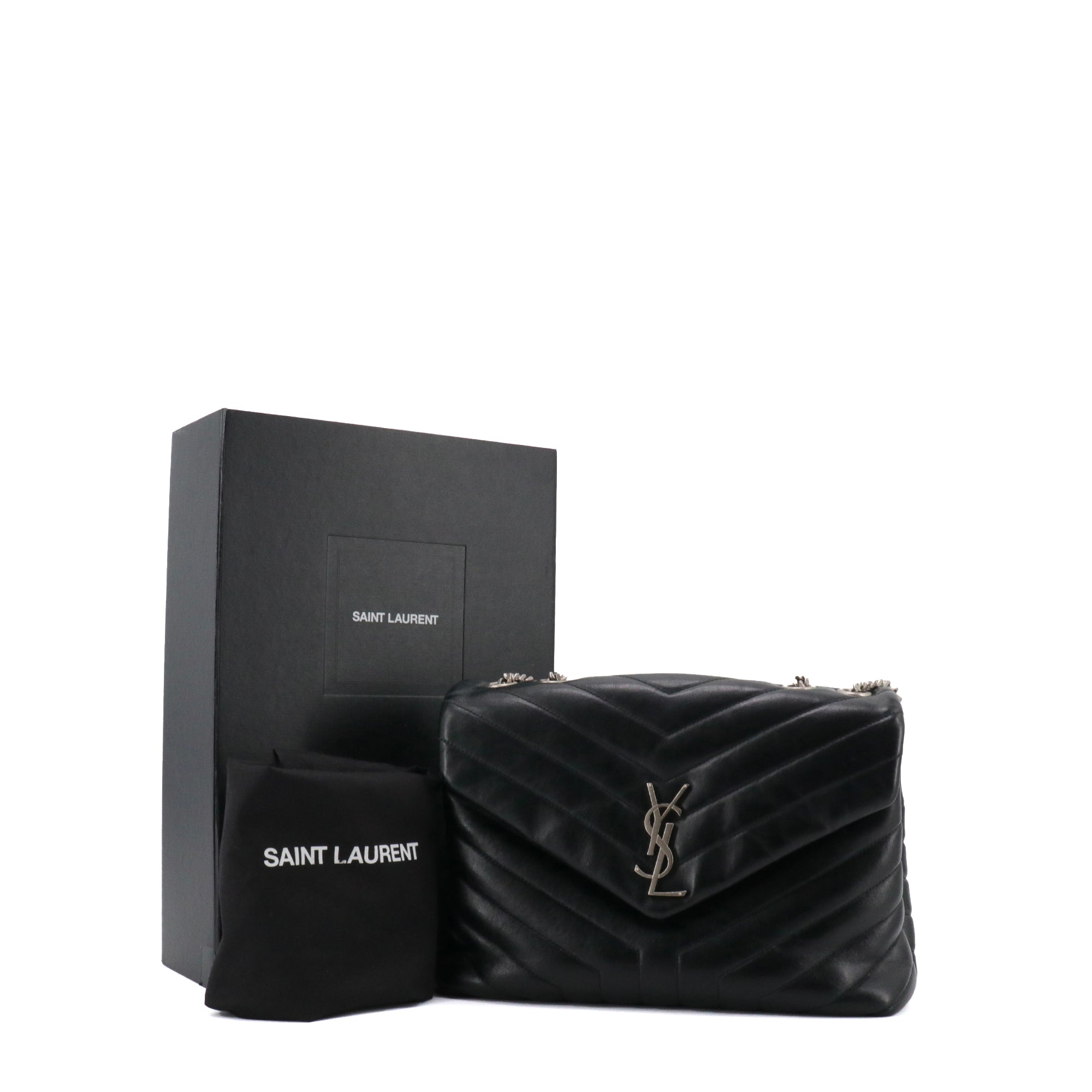 SAINT LAURENT - Sac à bandoulière Loulou medium Saint Laurent en cuir chevron noir