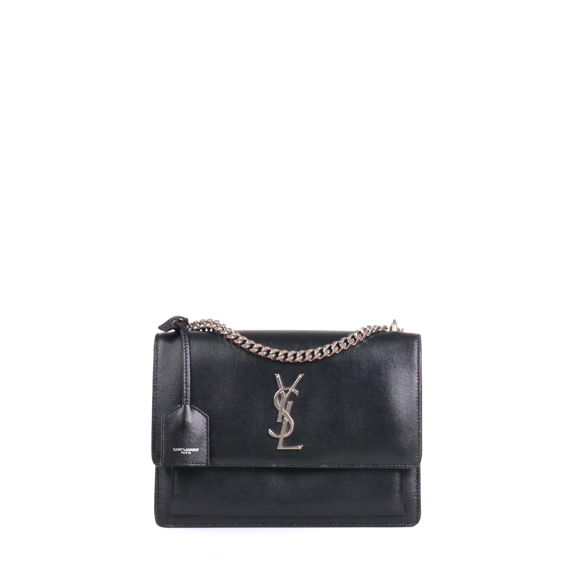 SAINT LAURENT - Sac à bandoulière Sunset medium Saint Laurent cuir noir lisse noir