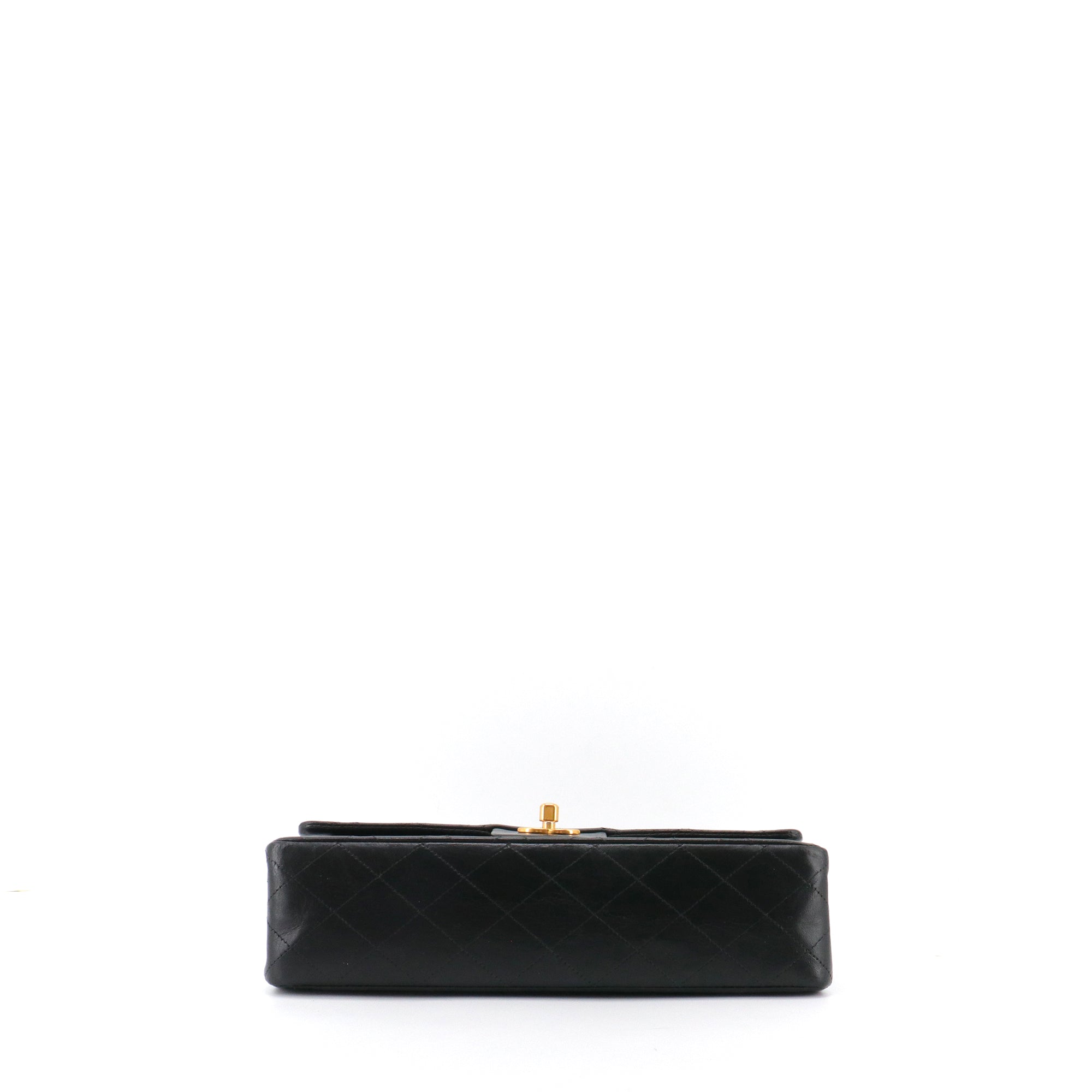 CHANEL - Sac à main Timeless/Classique medium Chanel double flap en cuir matelassé noir vintage