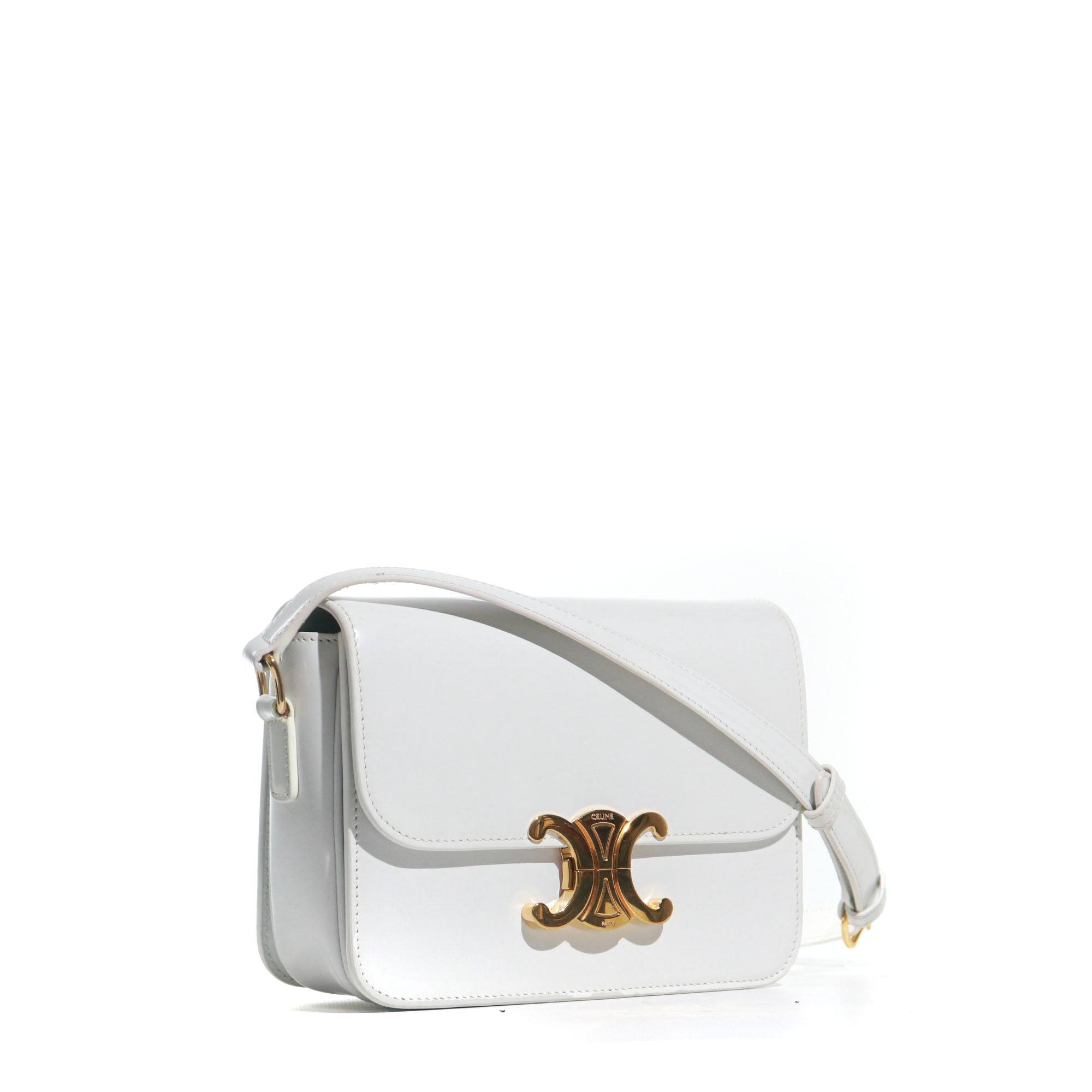 CELINE - Sac à bandoulière Triomphe teen en cuir box blanc artique