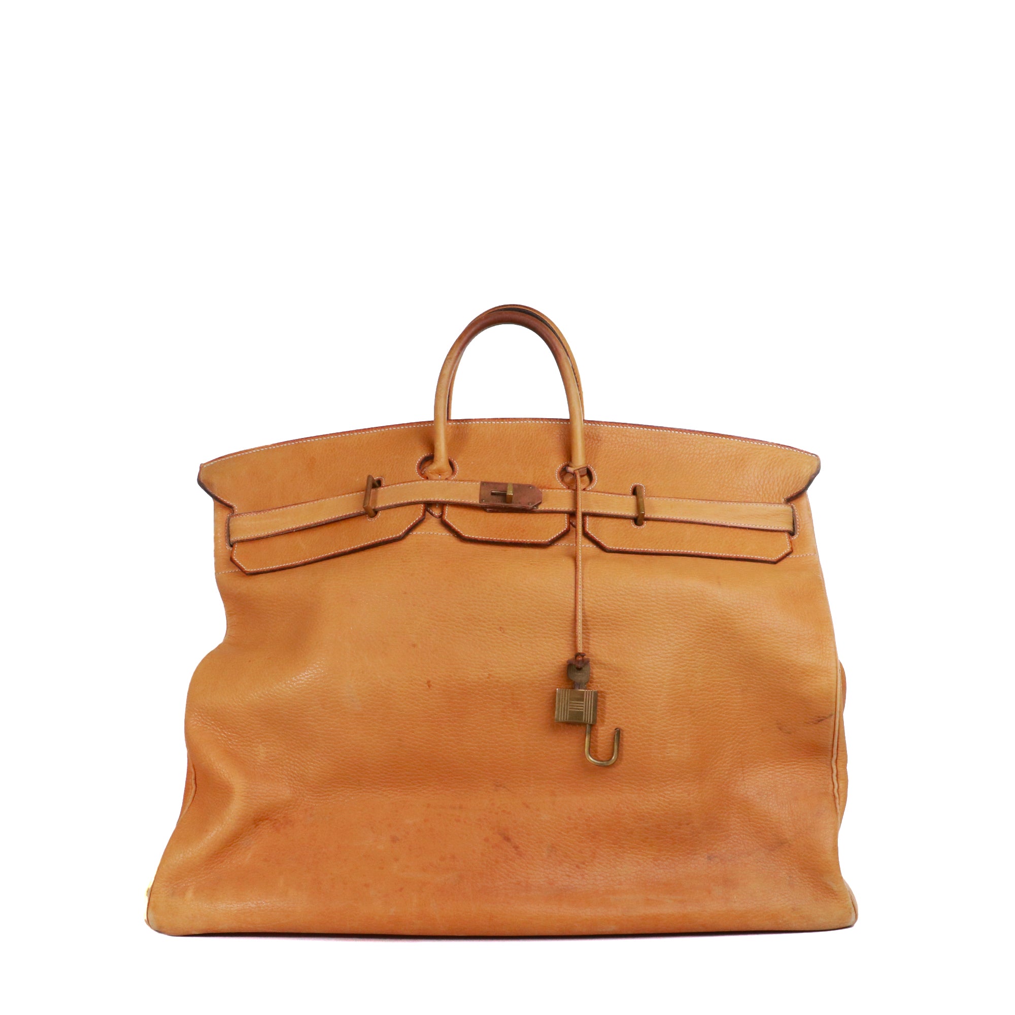 HERMÈS - Sac de voyage Haut à Courroies 60 Hermès en cuir marron vintage