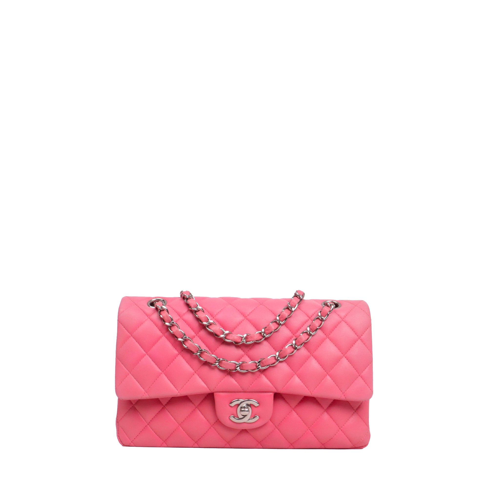 CHANEL - Sac à main Classique/Timeless Chanel medium double flap Chanel en cuir lisse rose