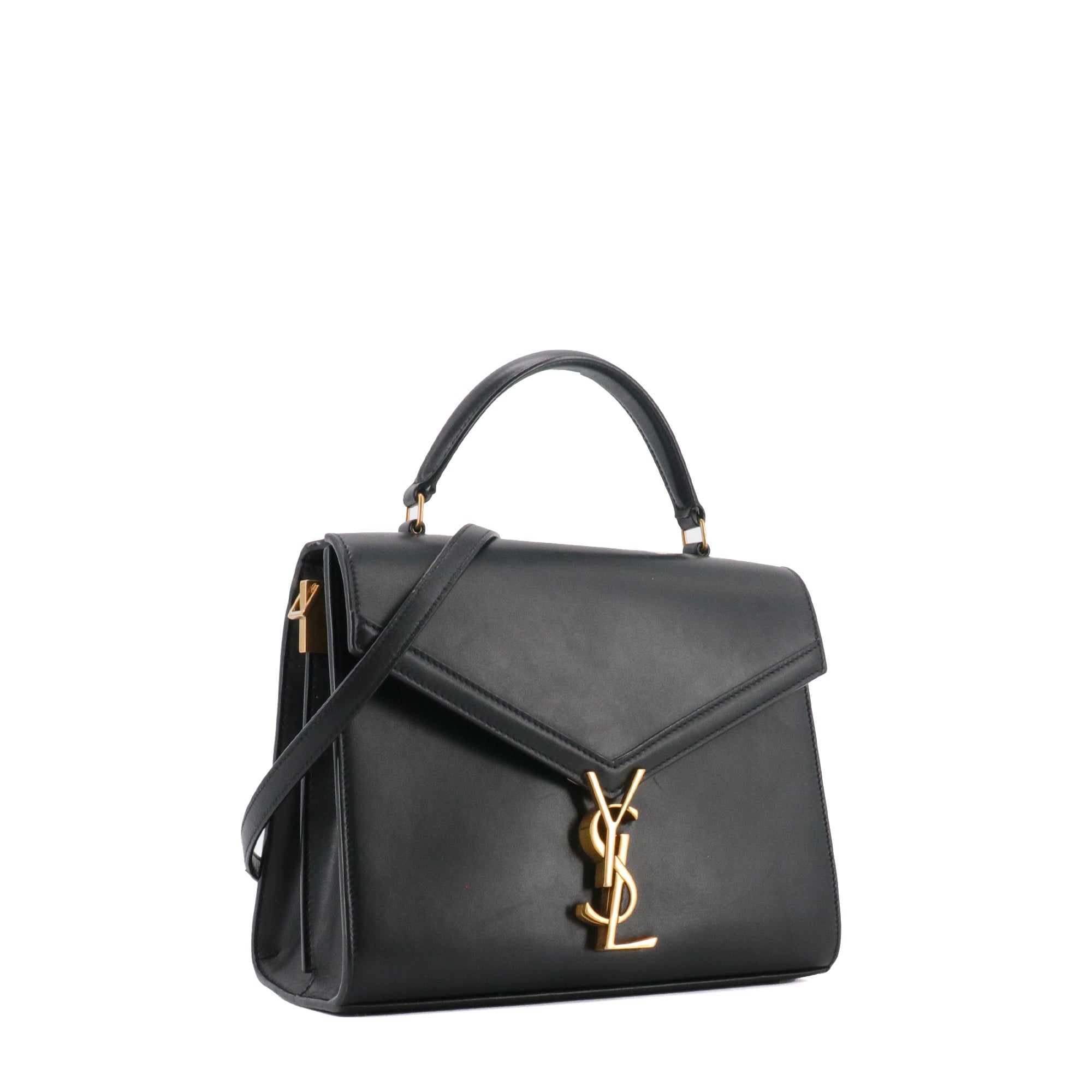 SAINT LAURENT - Sac à bandoulière Cassandra Top Handle medium Saint Laurent en cuir box noir