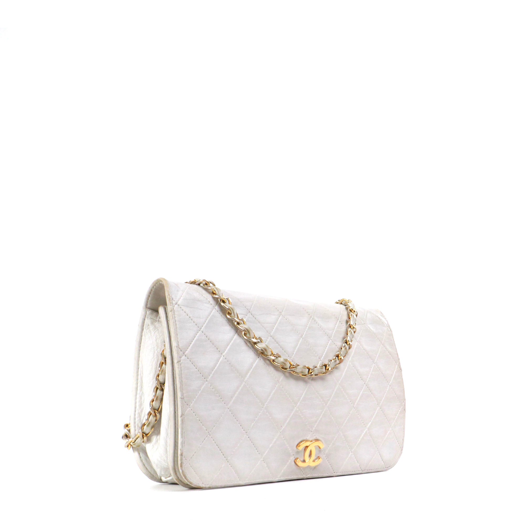 CHANEL - Sac classique à rabat Chanel vintage en cuir blanc