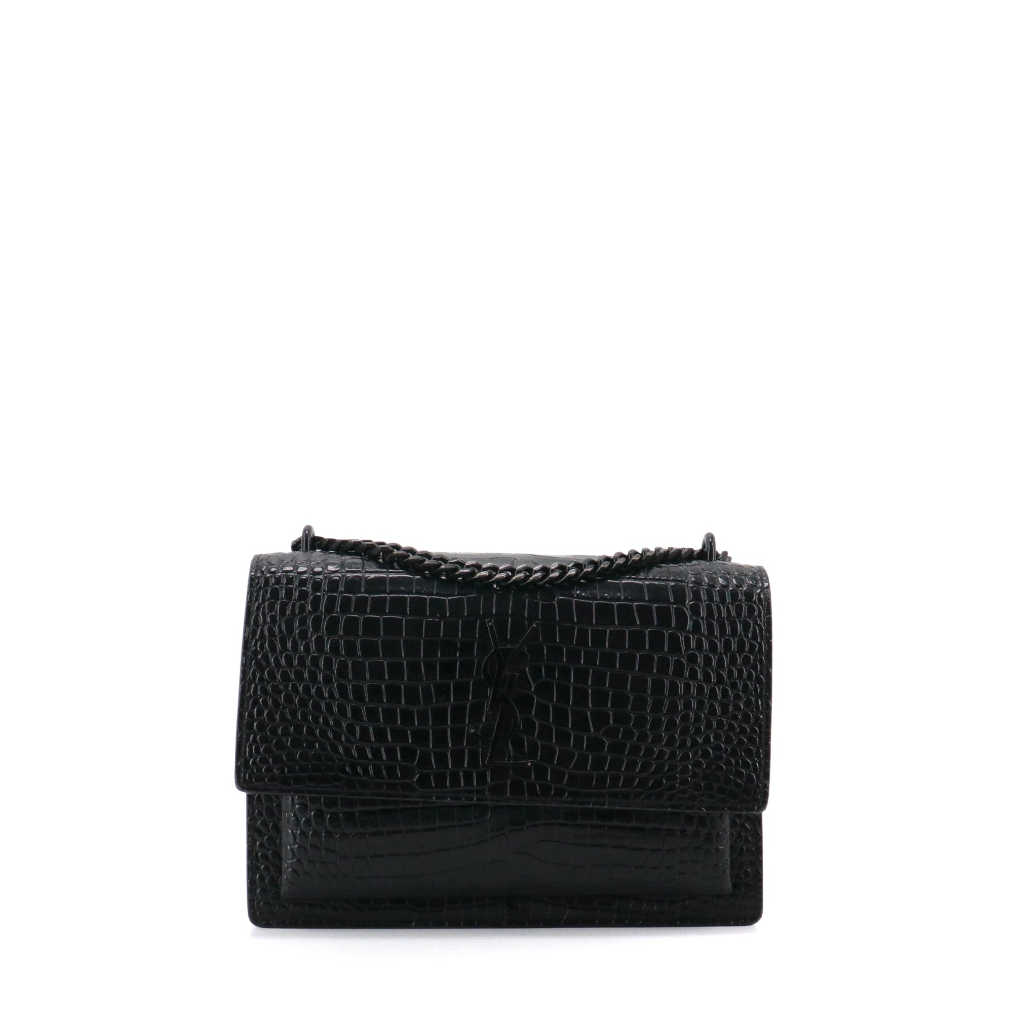 SAINT LAURENT - Sac à bandoulière Sunset medium full black Saint Laurent en cuir embossé croco