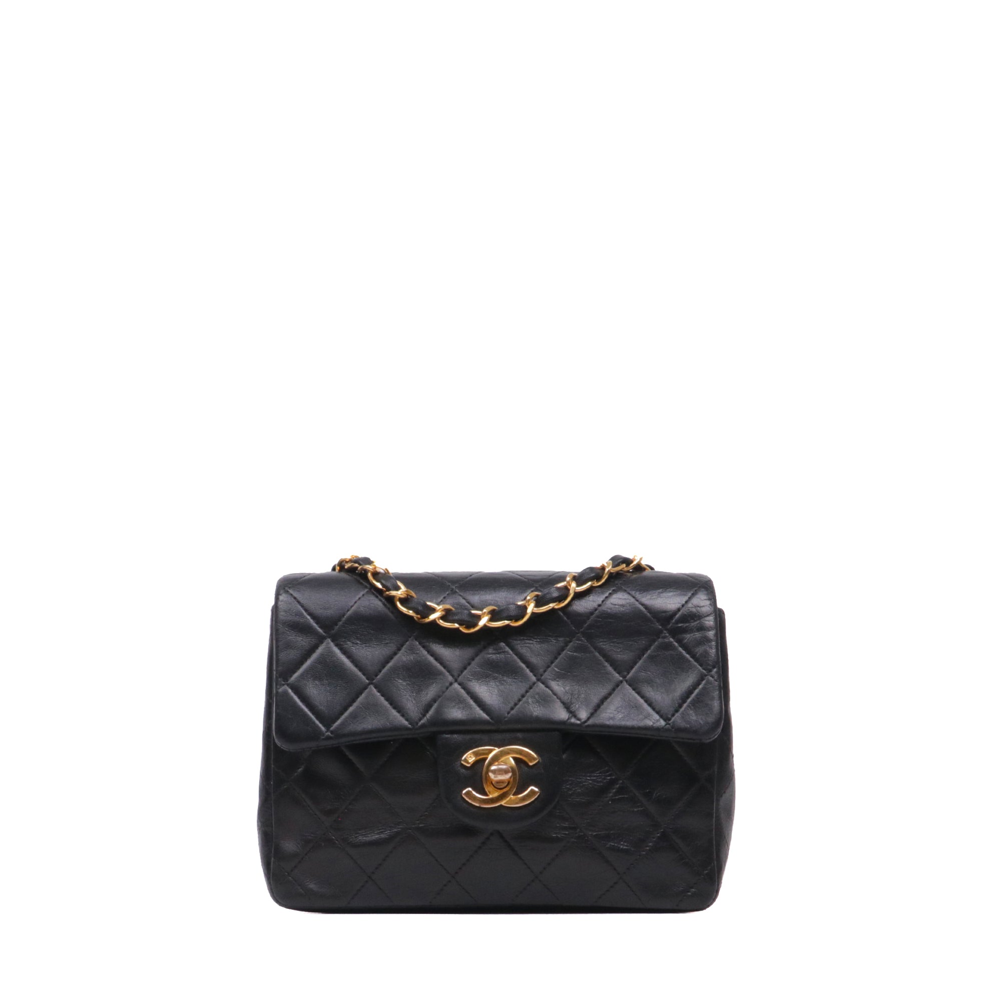 CHANEL - Sac à bandoulière Classique/Timeless Mini Square Chanel en cuir noir vintage