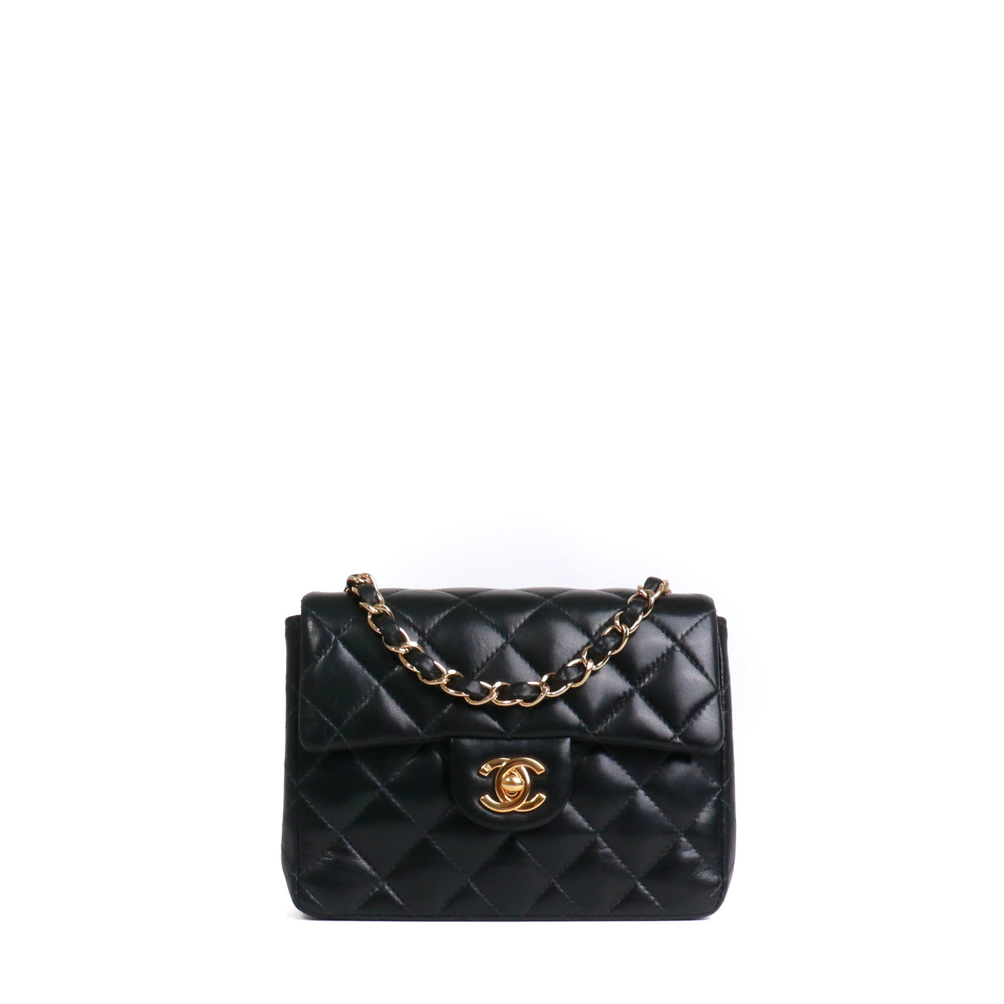 CHANEL - Sac à bandoulière Timeless Mini Square Chanel en cuir noir vintage