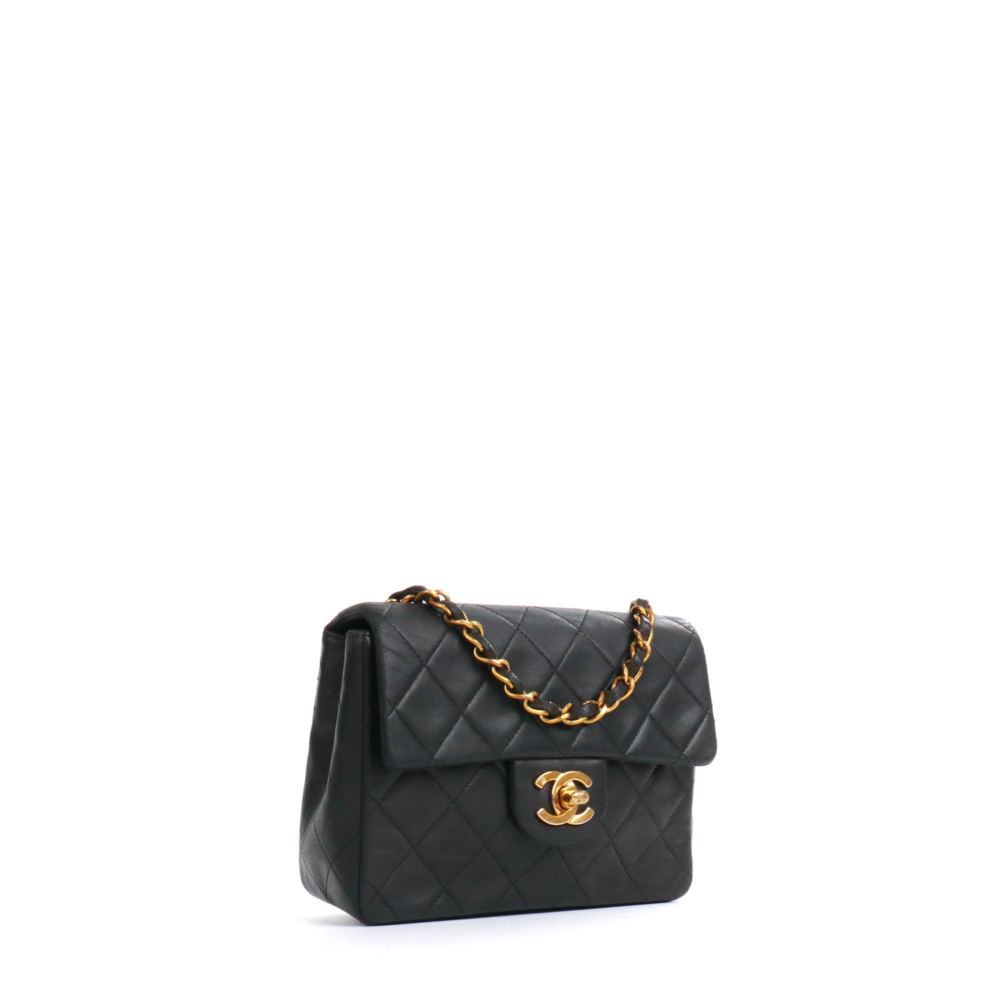 CHANEL - Sac à bandoulière Timeless/Classique Mini Square Chanel en cuir noir vintage