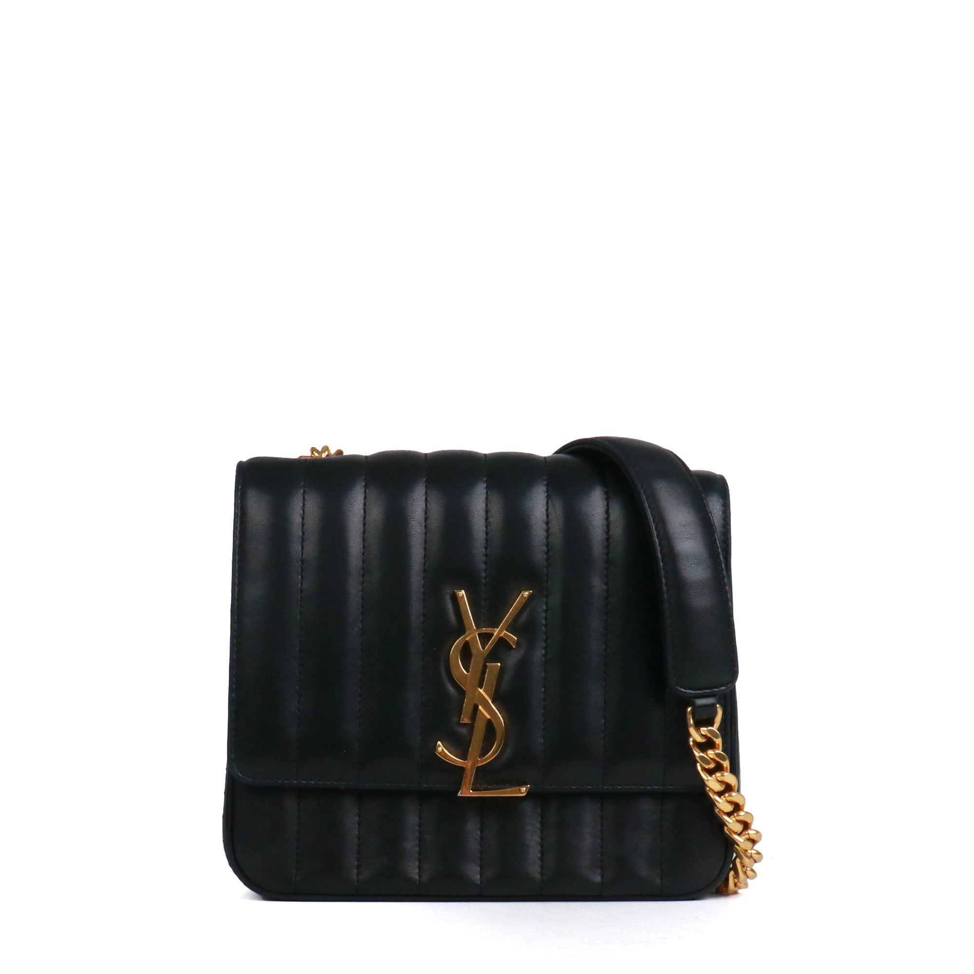 SAINT LAURENT - Sac à bandoulière Vicky Saint Laurent en cuir lisse noir