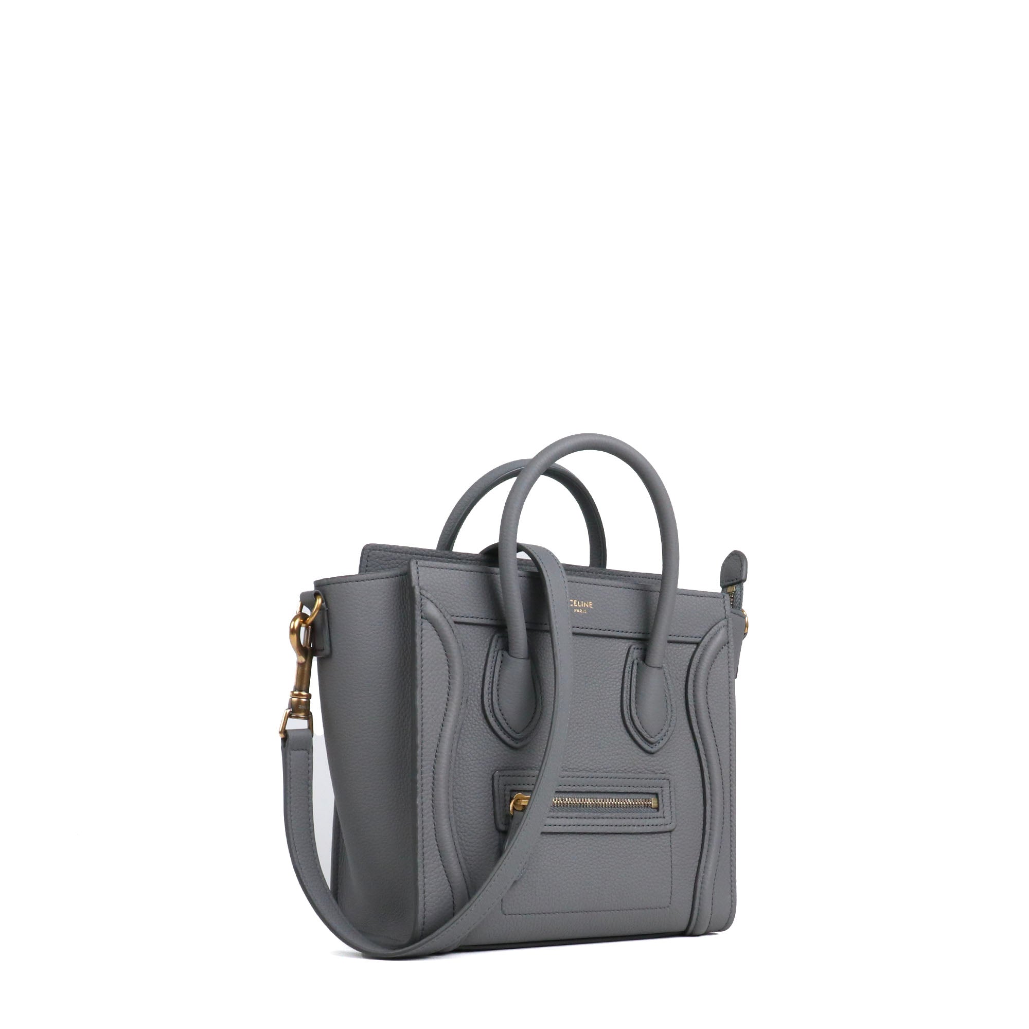 CELINE - Sac à main Luggage nano Céline en cuir grainé gris