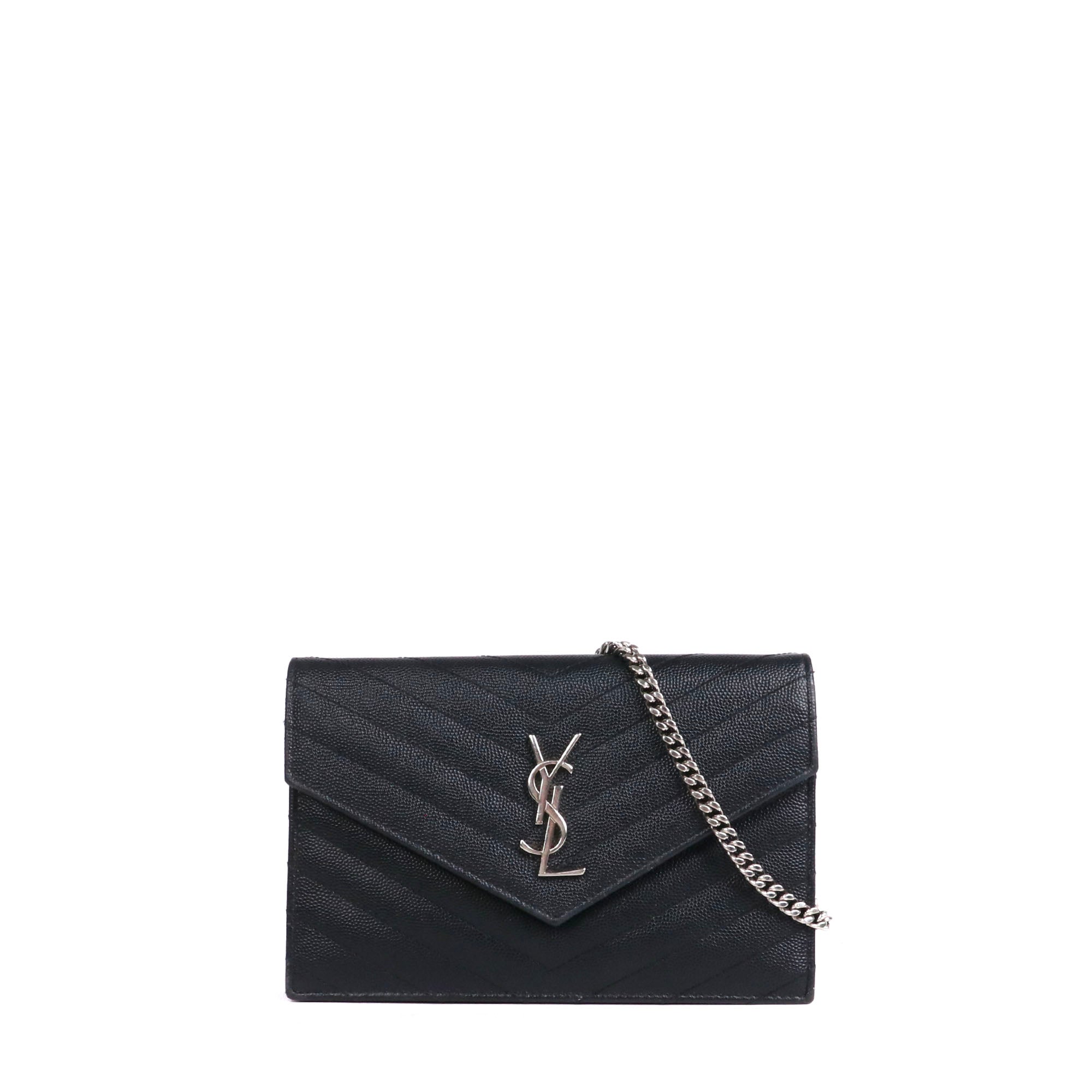 SAINT LAURENT - Pochette Cassandre Saint Laurent en cuir grainé noir