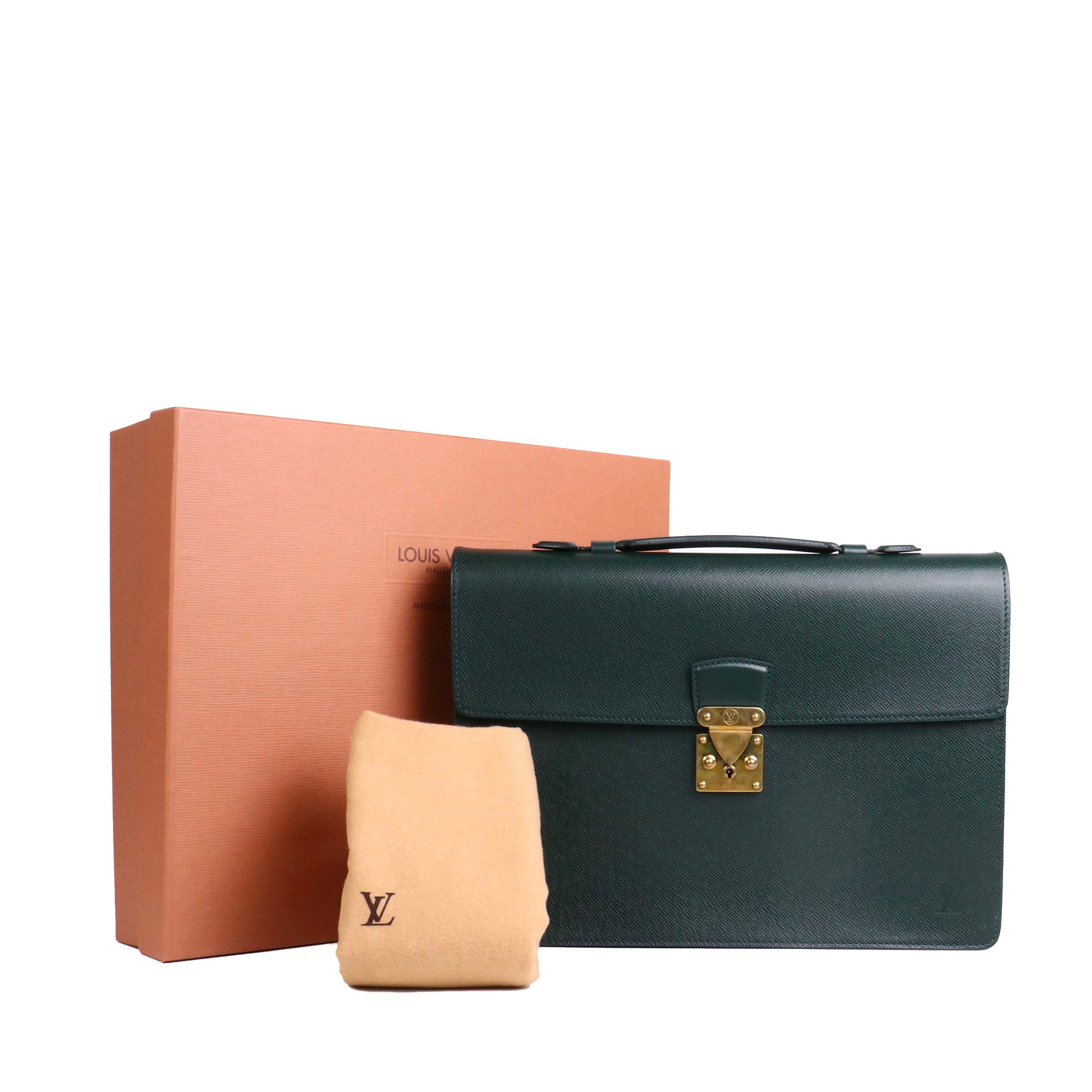 LOUIS VUITTON - Cartable Kourad Louis Vuitton Vintage en cuir grainé vert