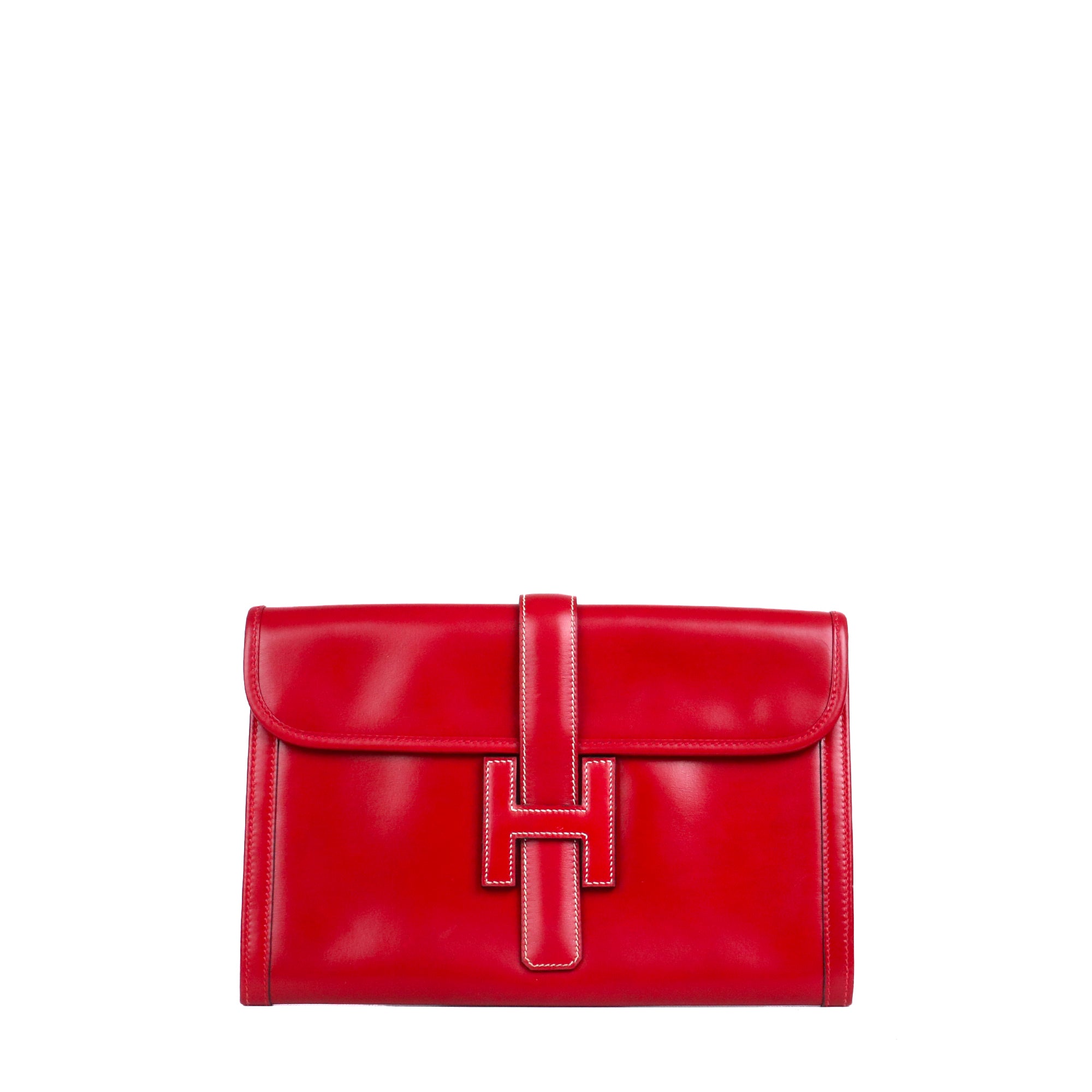 HERMÈS - Pochette Jige Hermès en cuir box rouge Vintage