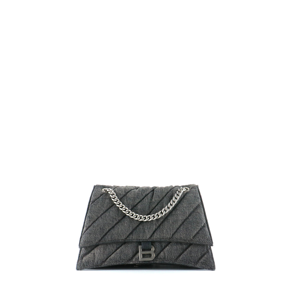 BALENCIAGA - Crush medium shoulder bag in anthracite gray denim