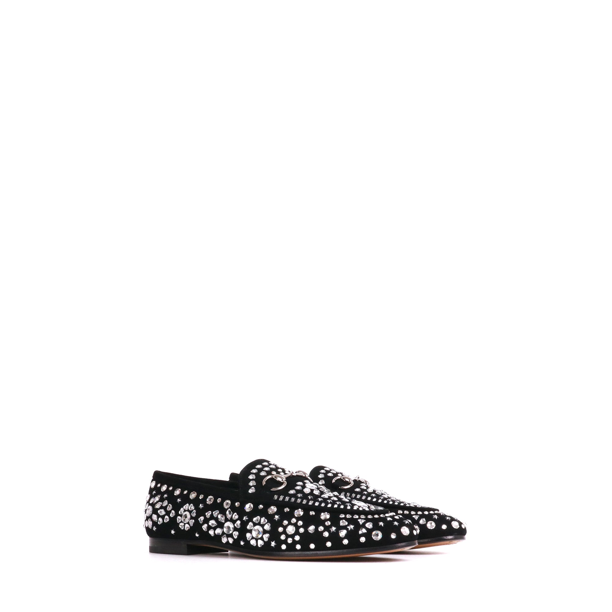 GUCCI - Mocassins Jordaan Gucci en daim noir et strass (T37,5)