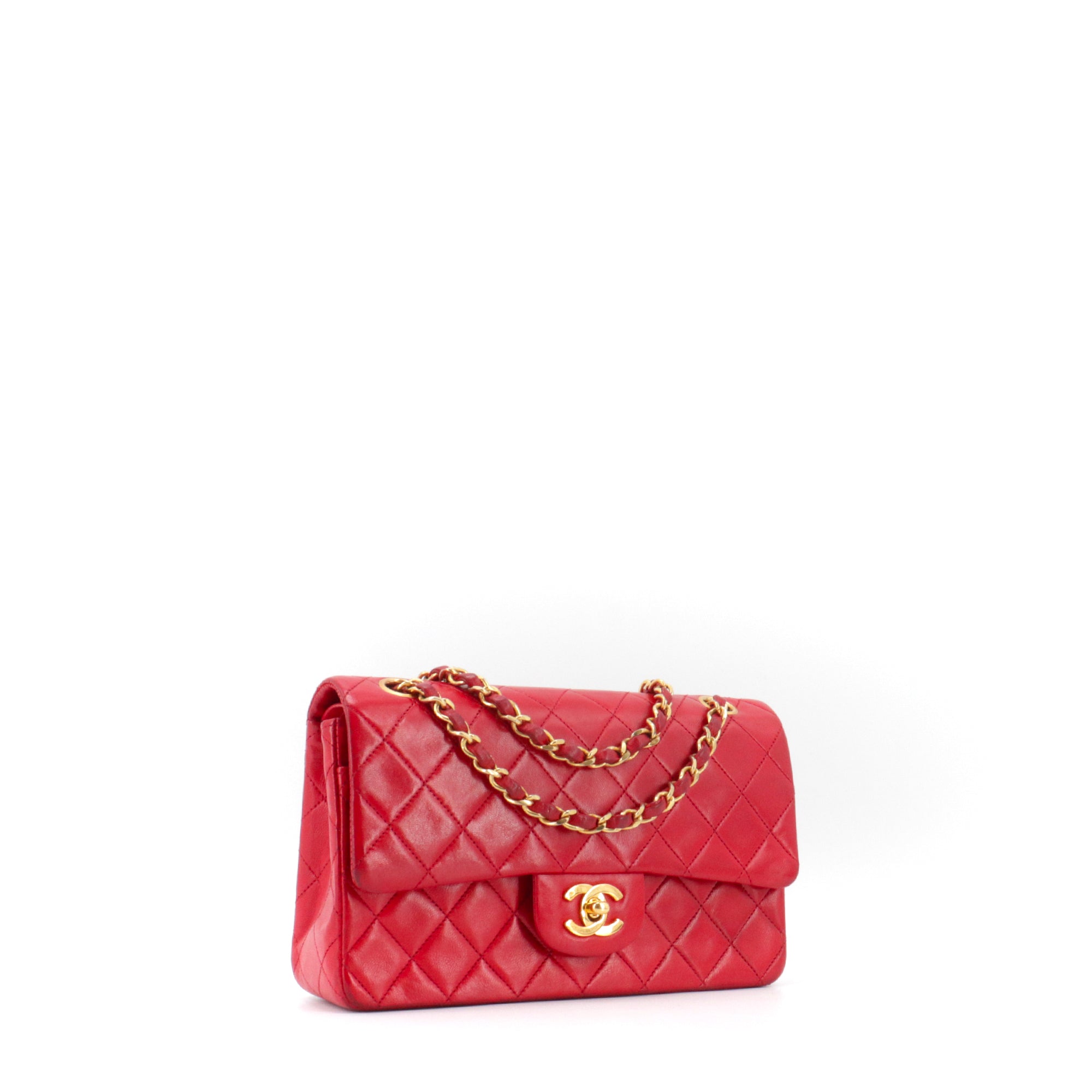 CHANEL - Sac à main Classique/Timeless 23 Chanel vintage double flap en cuir matelassé rouge