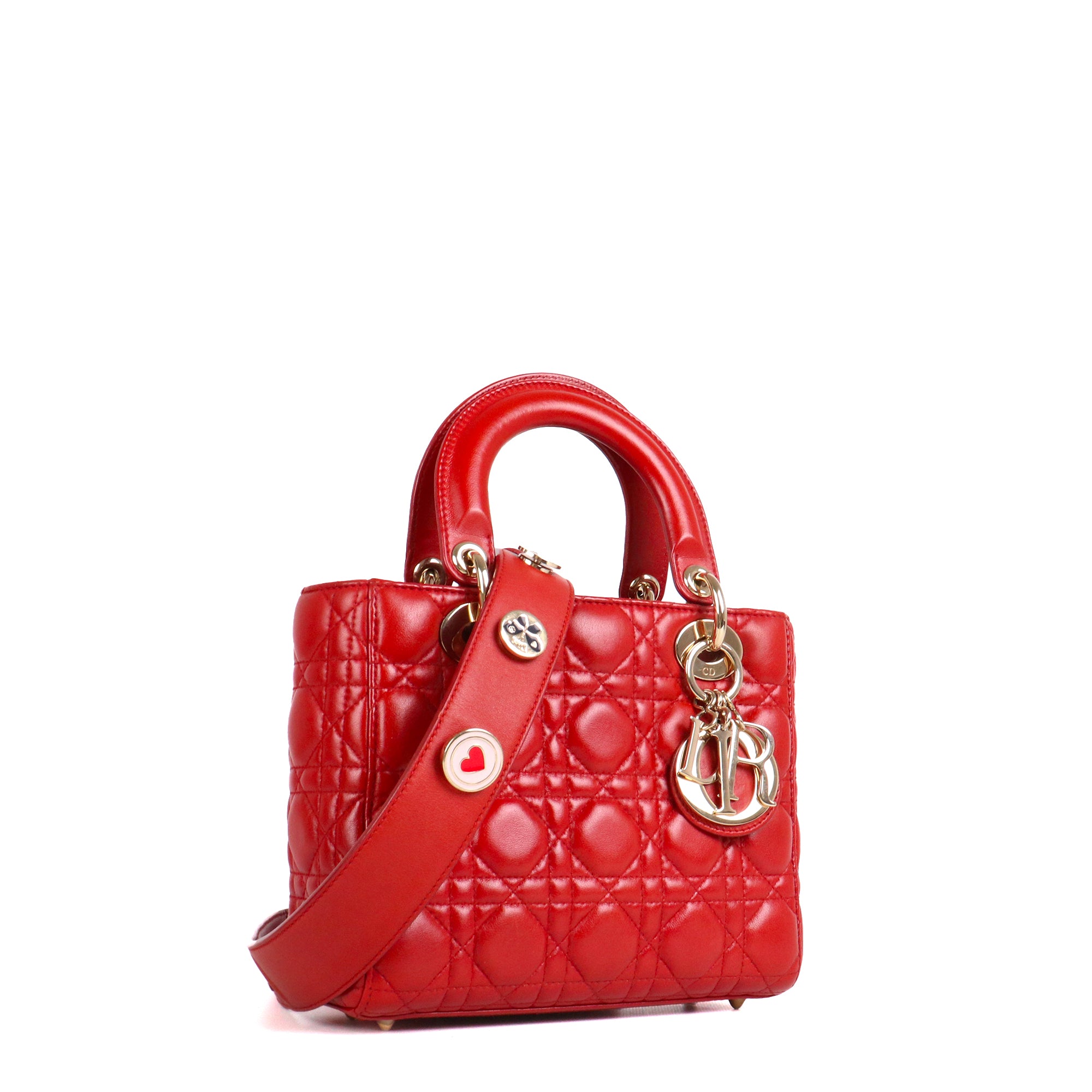 DIOR - Sac à main My Lady Dior small en cuir lisse rouge