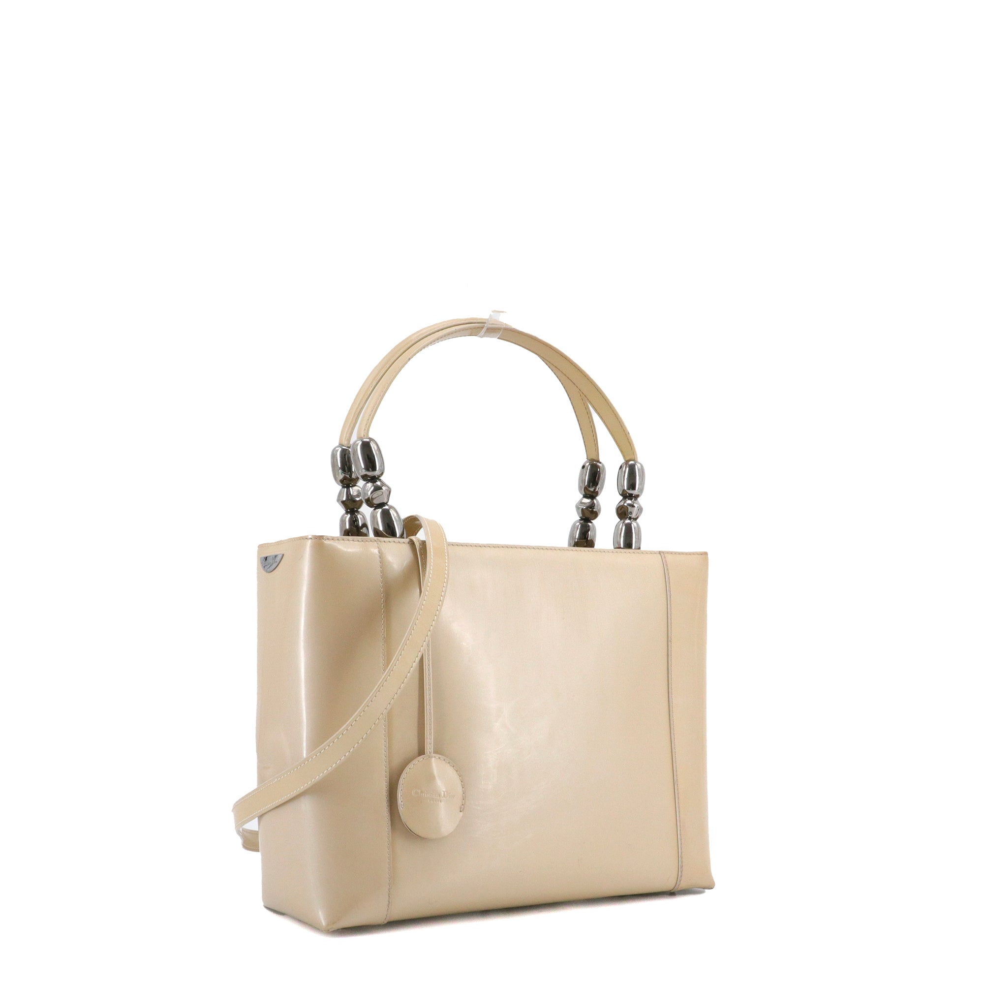 DIOR - Sac à bandoulière Lady Perla Dior en cuir verni beige