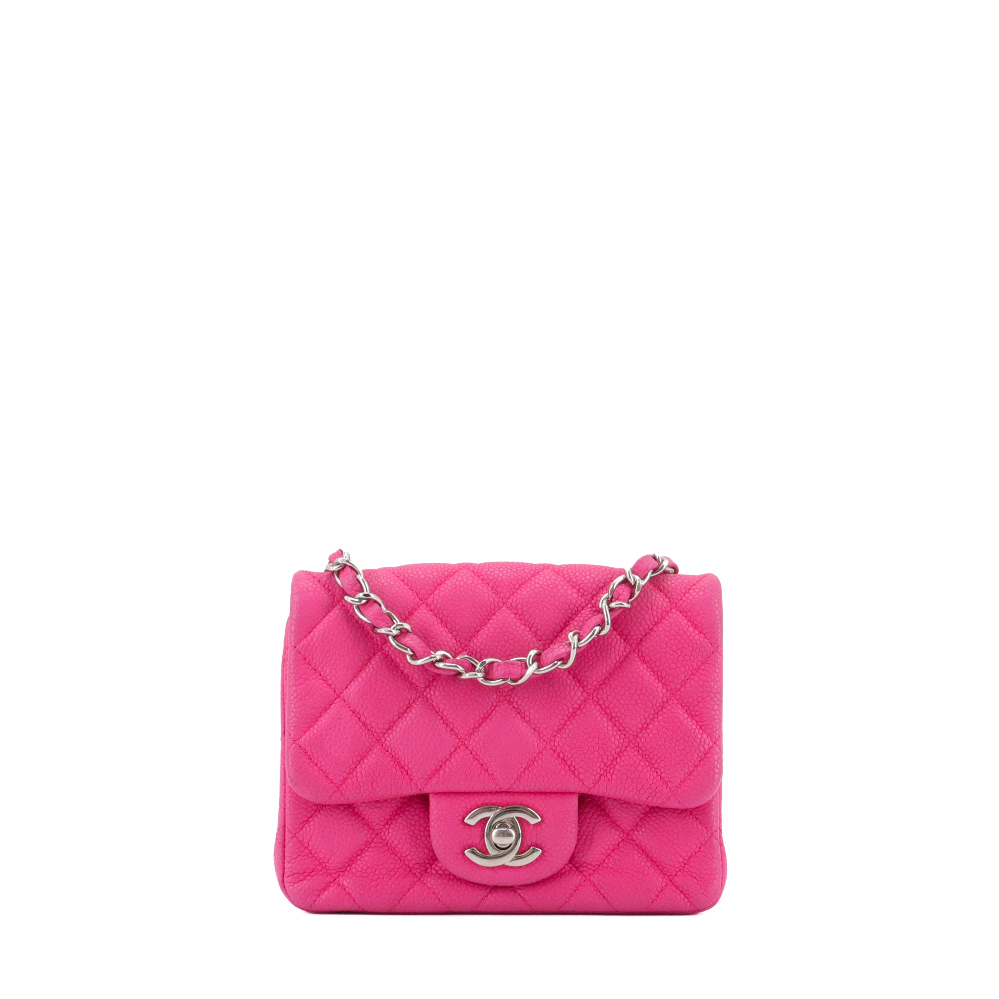 CHANEL - Sac à bandoulière Mini Square Timeless/Classique Chanel en cuir caviar rose
